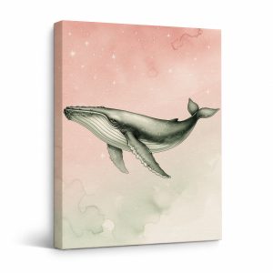 Whale in Pastel Sky Framed Canvas Wall Art - Ready to Hang