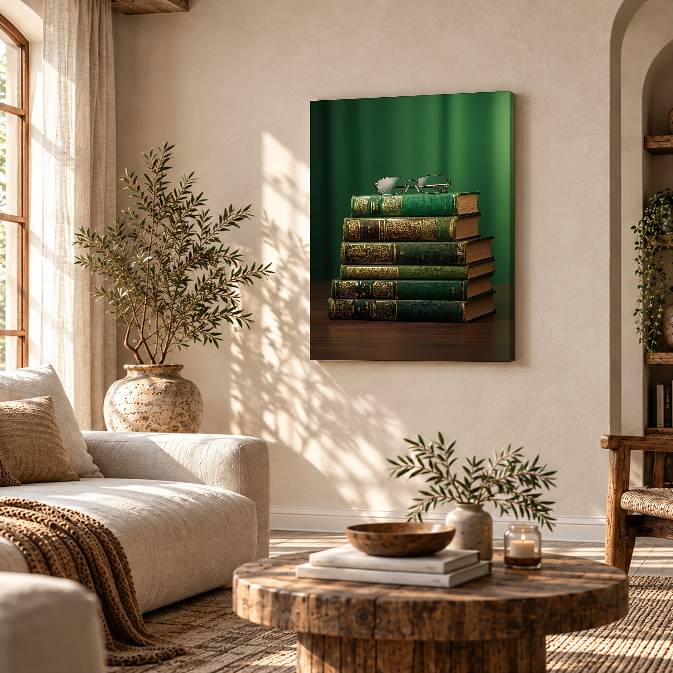 Vintage Book Stack with Glasses Framed Canvas Wall Art - Image 4