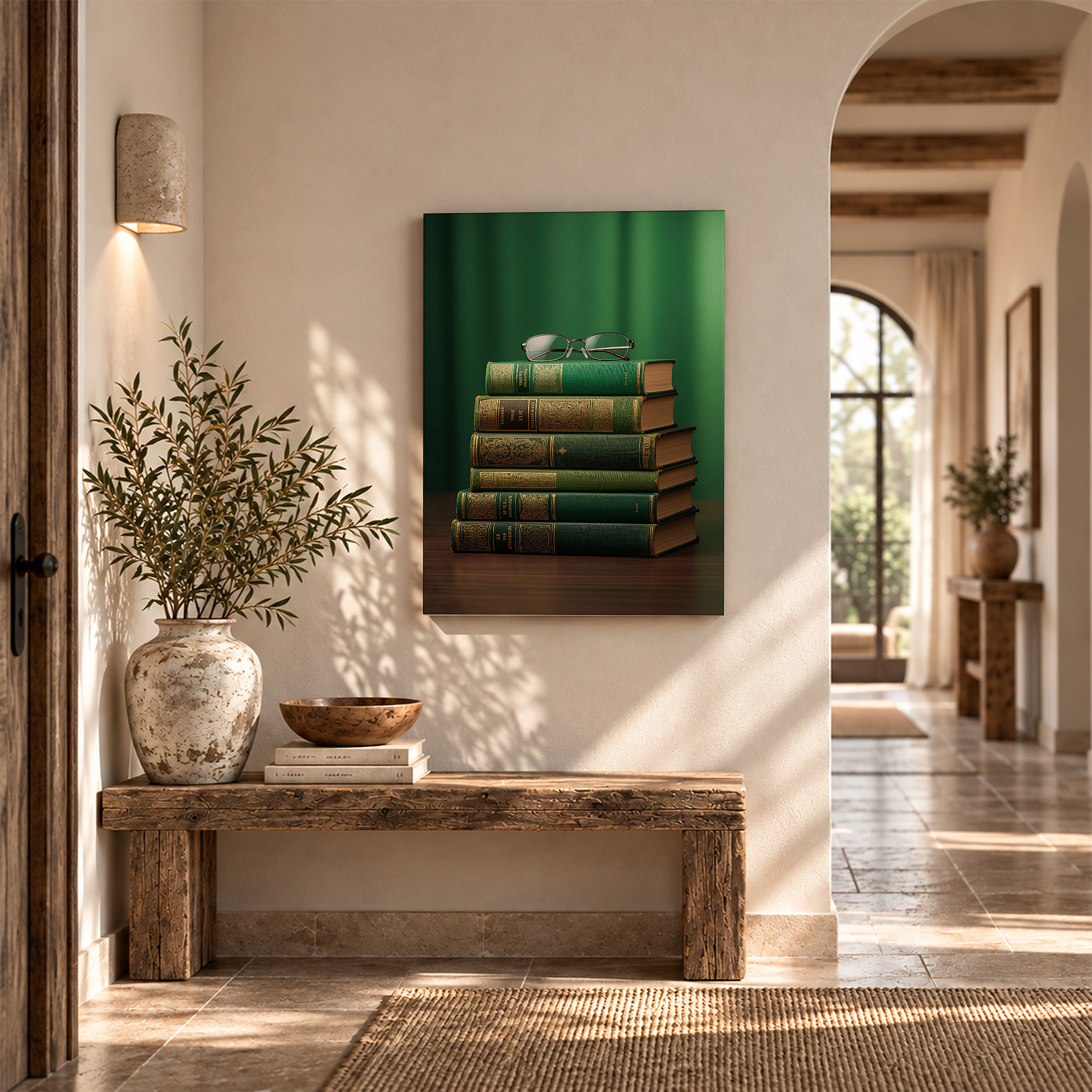 Vintage Book Stack with Glasses Framed Canvas Wall Art - Image 6