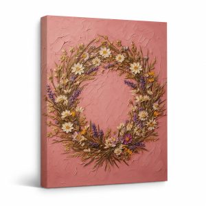 Pink Floral Wreath Framed Canvas Wall Art | Ready to Hang