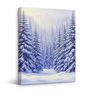 Snowy Pine Forest Framed Canvas Wall Art - Ready to Hang