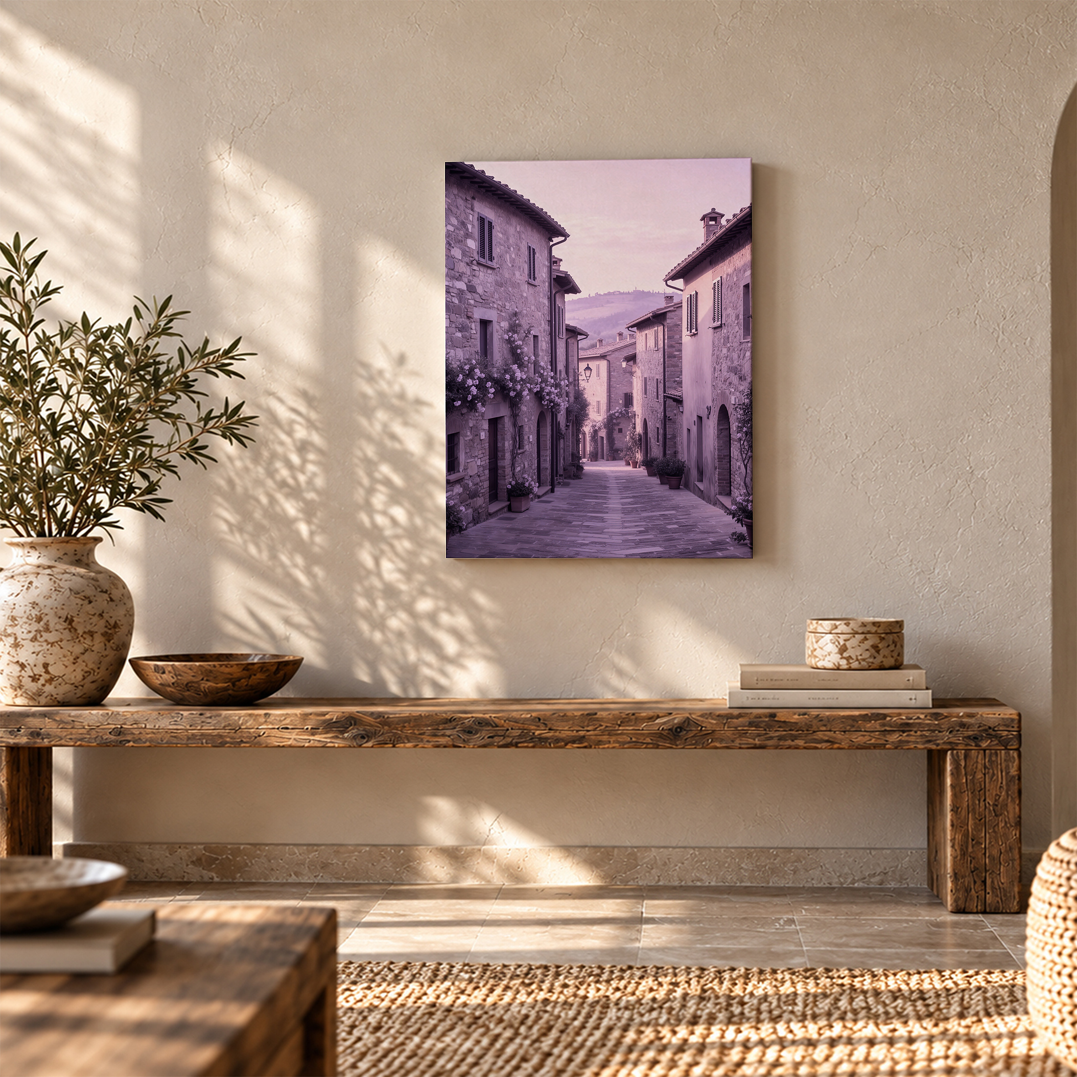 Tuscan Village Street Framed Canvas Wall Art - Serene Stone Lane Art - Image 5