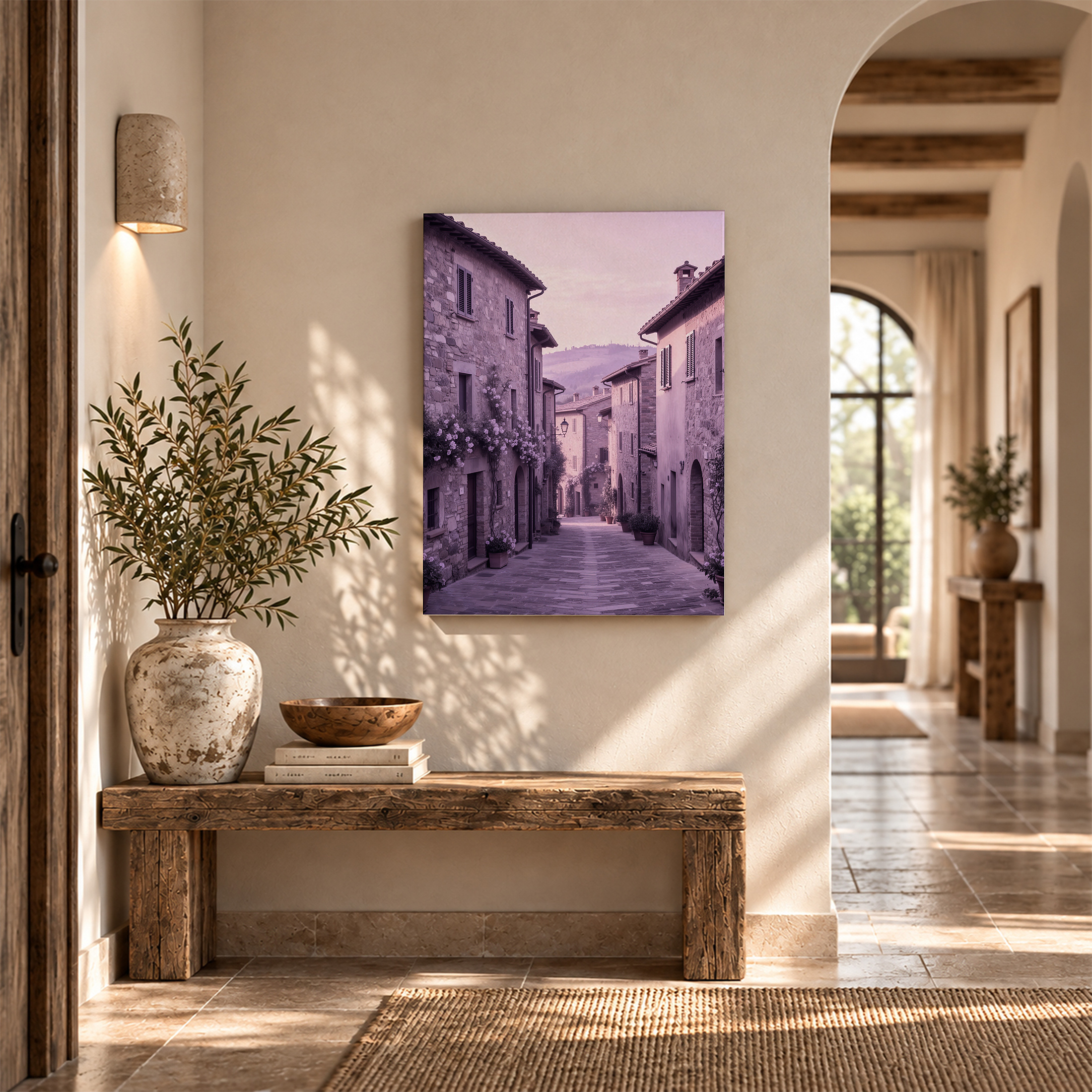 Tuscan Village Street Framed Canvas Wall Art - Serene Stone Lane Art - Image 6
