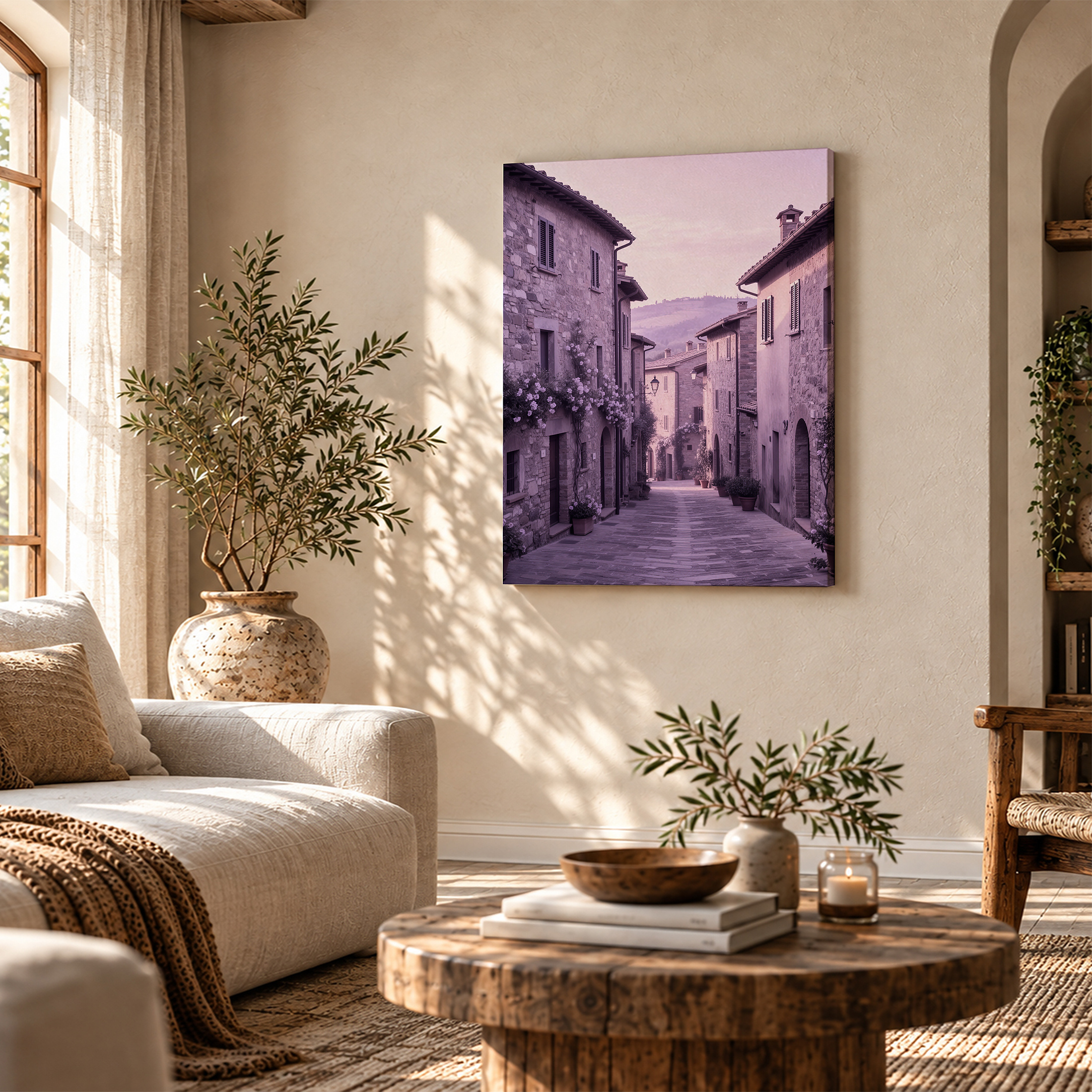 Tuscan Village Street Framed Canvas Wall Art - Serene Stone Lane Art - Image 4