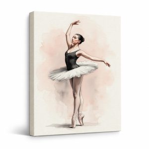 Elegant Ballerina Watercolor Framed Canvas Wall Art Ready to Hang