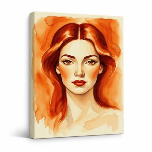 Warm Red Watercolor Portrait Framed Canvas Wall Art Ready to Hang