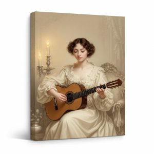 Serene Classical Guitarist Portrait Framed Canvas Wall Art