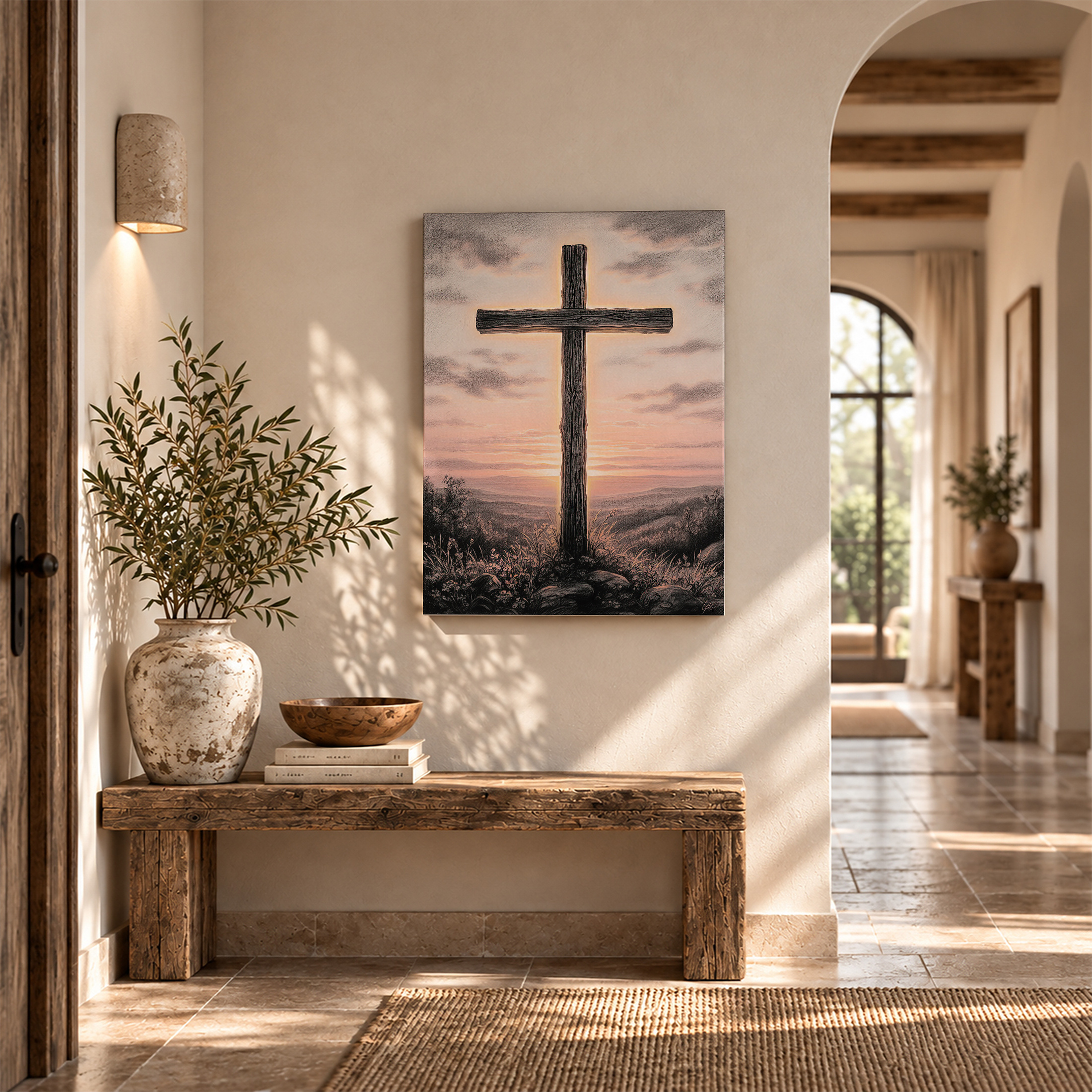 Sunset Cross Landscape Framed Canvas Wall Art - Image 6