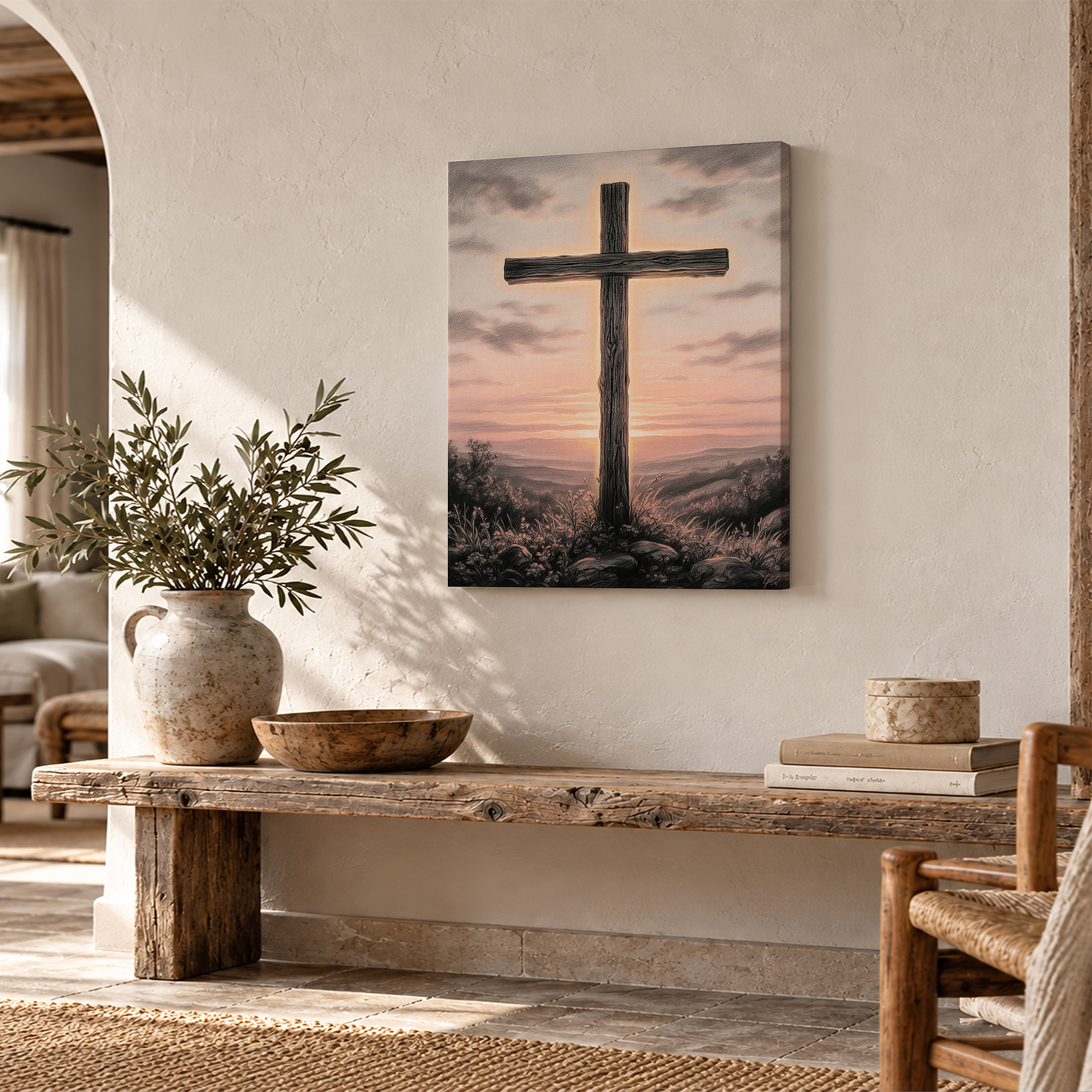 Sunset Cross Landscape Framed Canvas Wall Art - Image 2