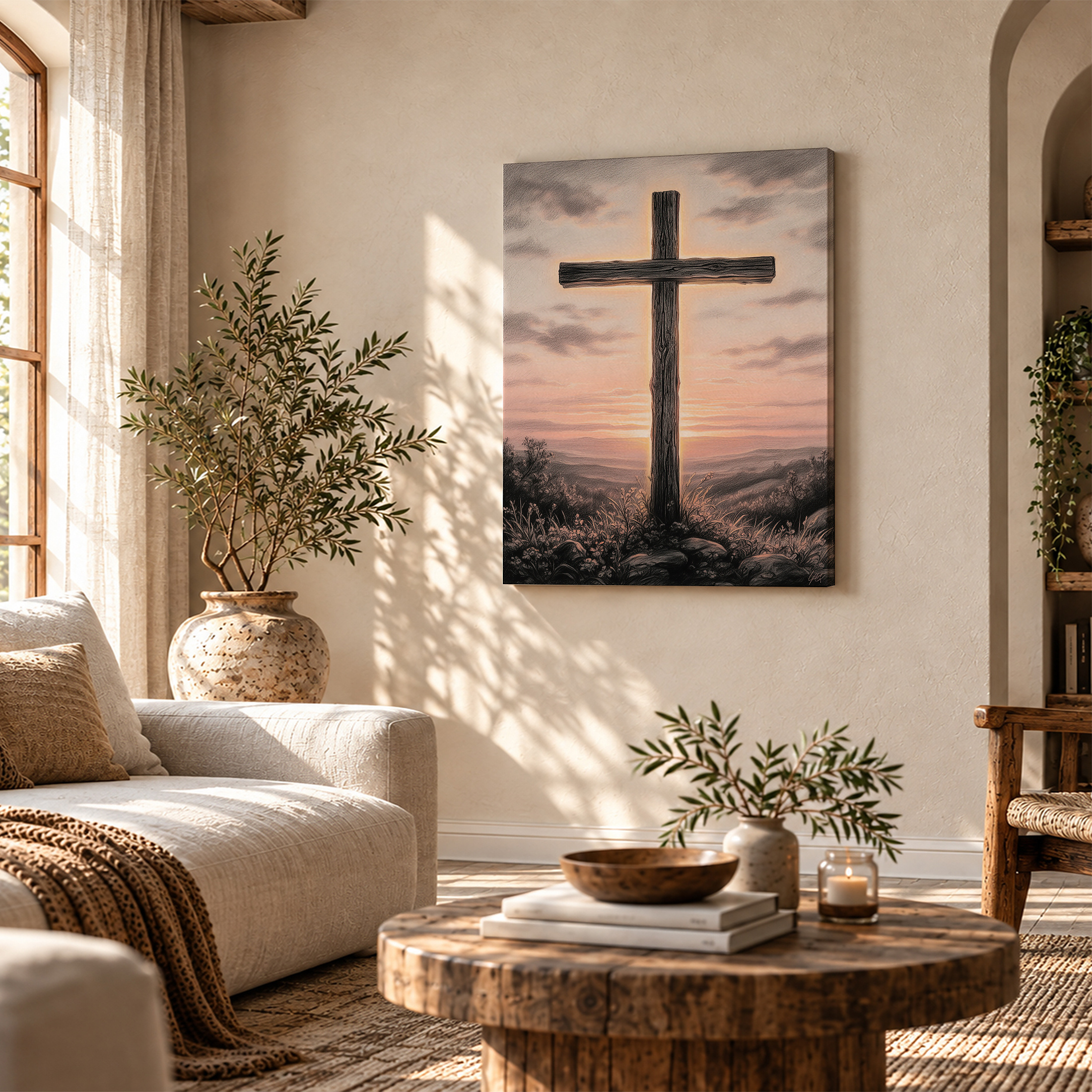 Sunset Cross Landscape Framed Canvas Wall Art - Image 4