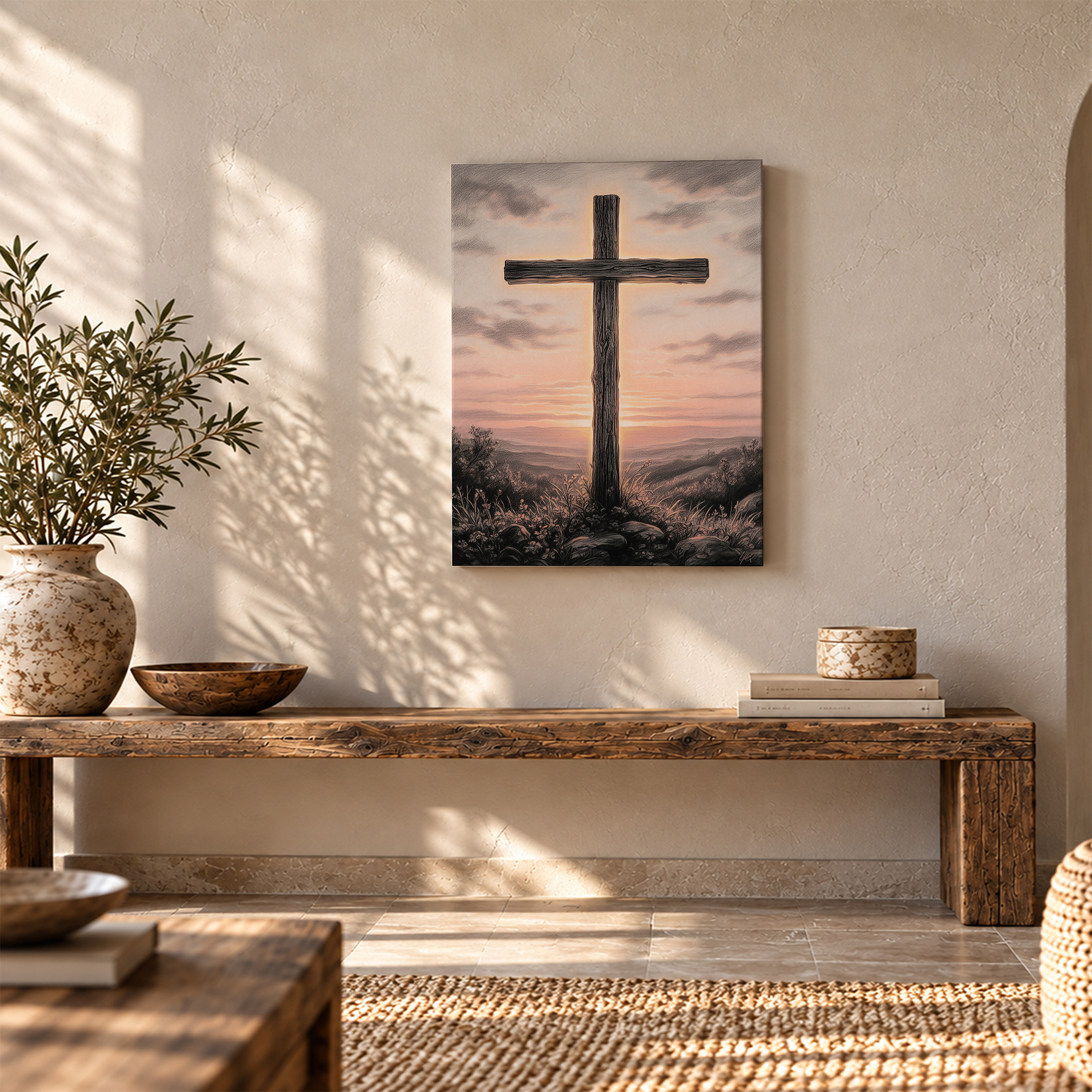 Sunset Cross Landscape Framed Canvas Wall Art - Image 5