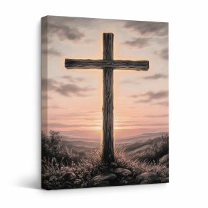 Sunset Cross Landscape Framed Canvas Wall Art