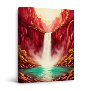 Red Canyon Waterfall Framed Canvas Wall Art - Ready to Hang