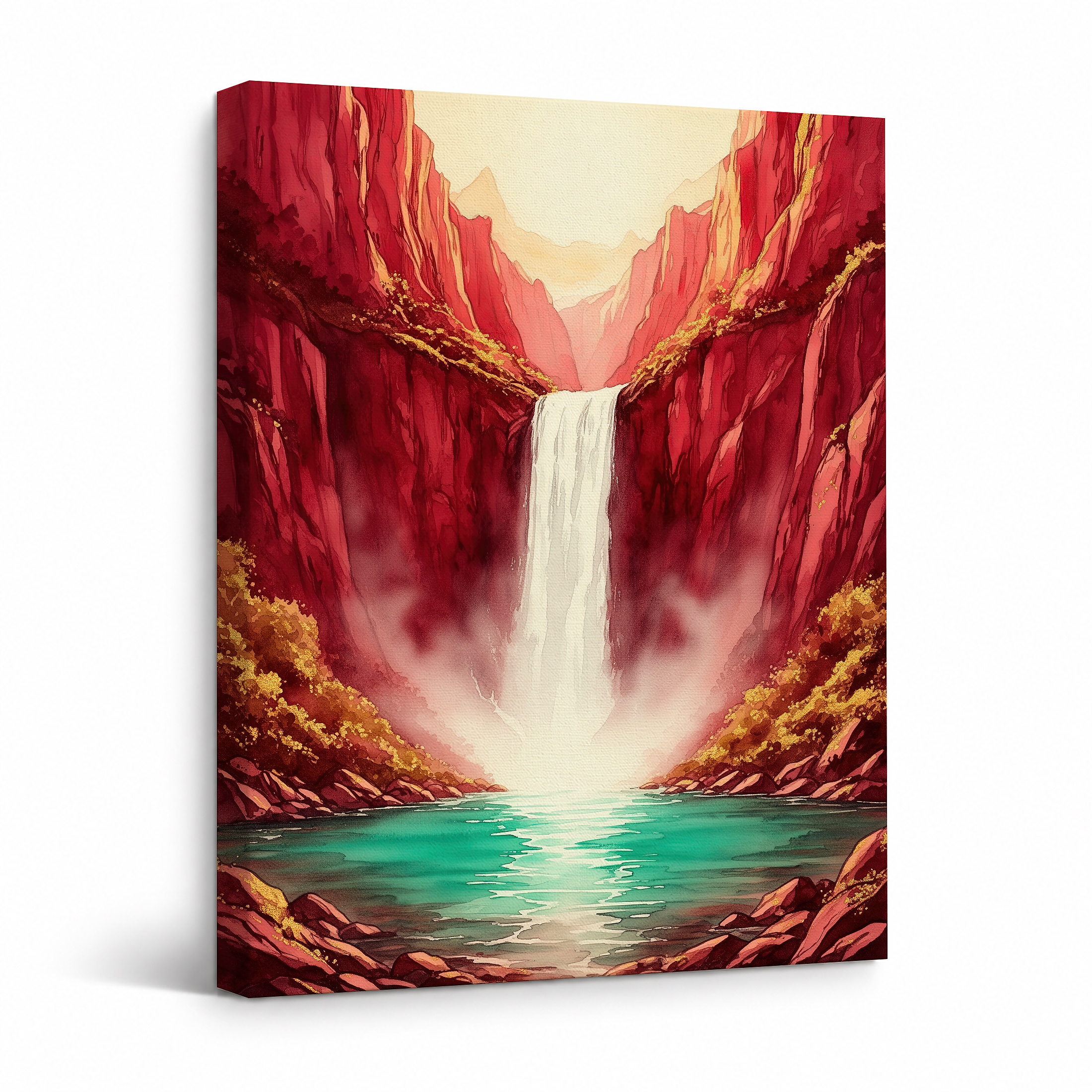 Red Canyon Waterfall Framed Canvas Wall Art - Ready to Hang