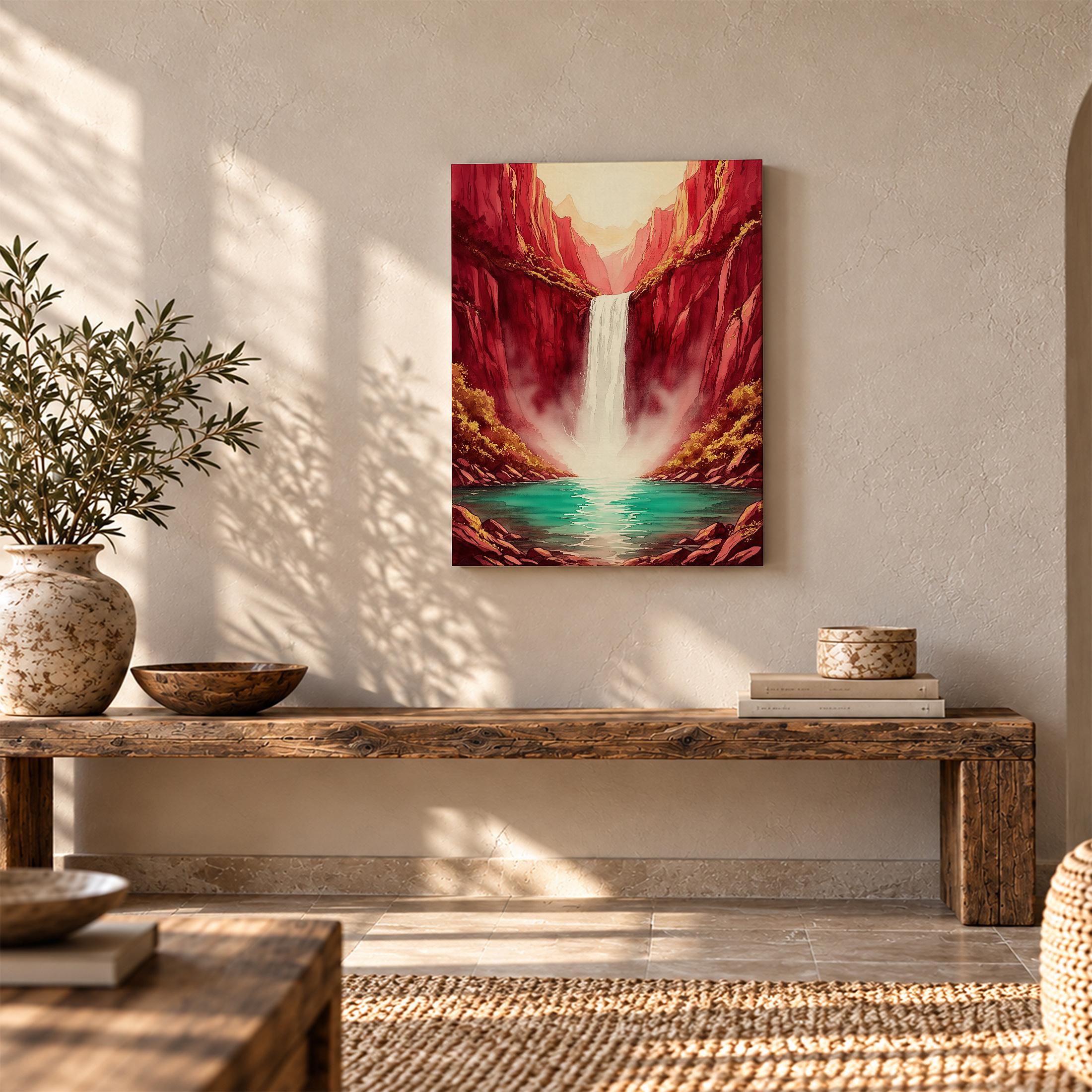 Red Canyon Waterfall Framed Canvas Wall Art - Ready to Hang - Image 5