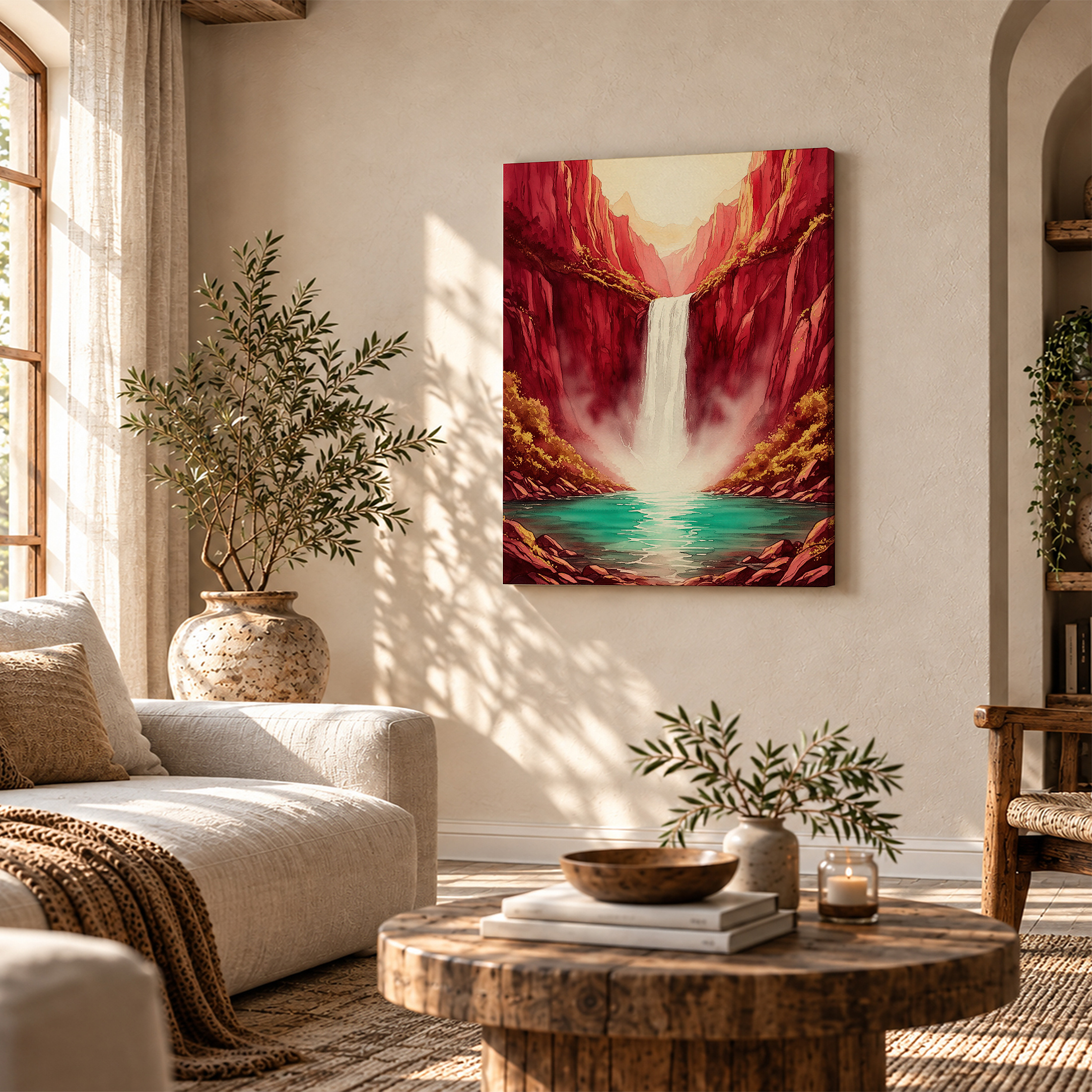 Red Canyon Waterfall Framed Canvas Wall Art - Ready to Hang - Image 4