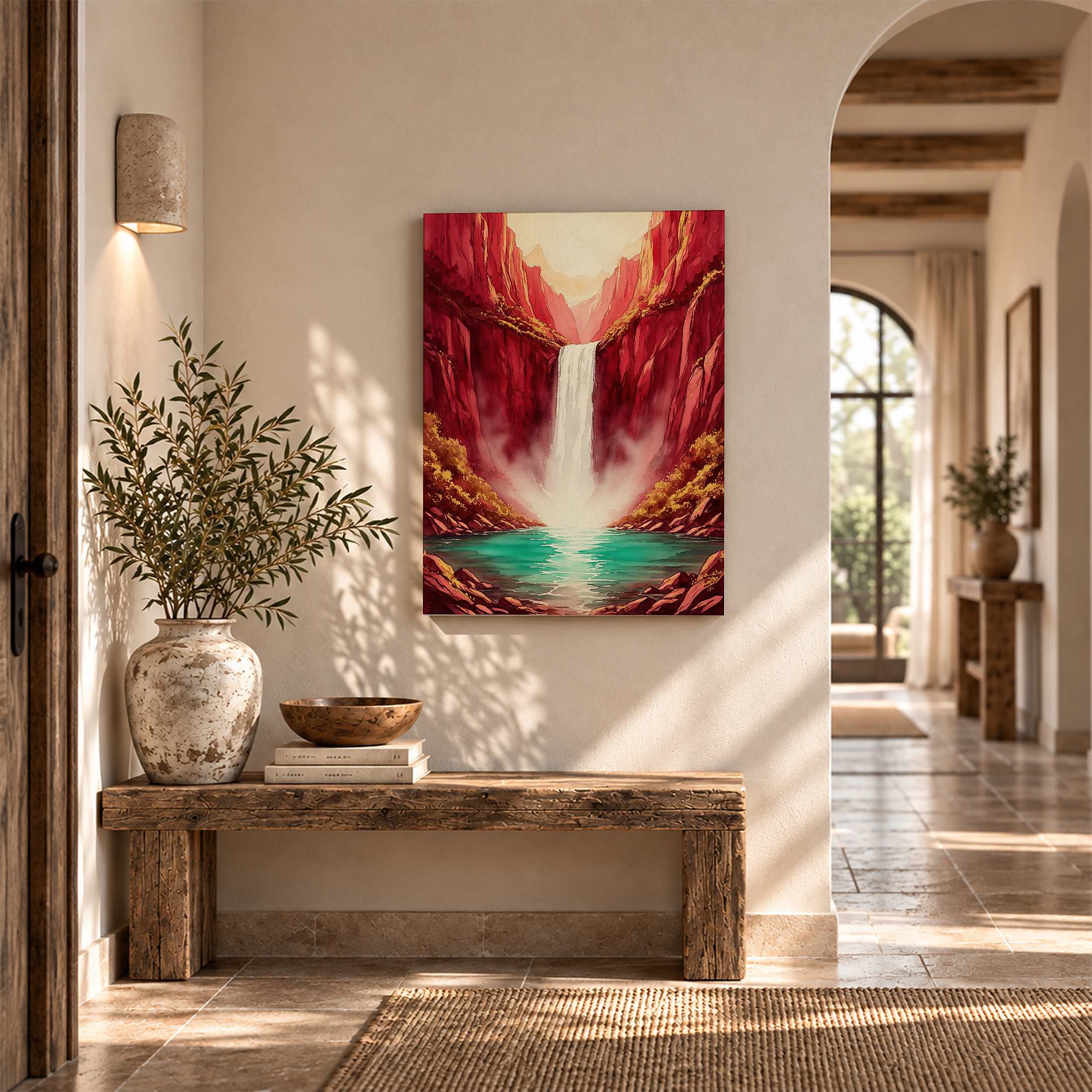 Red Canyon Waterfall Framed Canvas Wall Art - Ready to Hang - Image 6