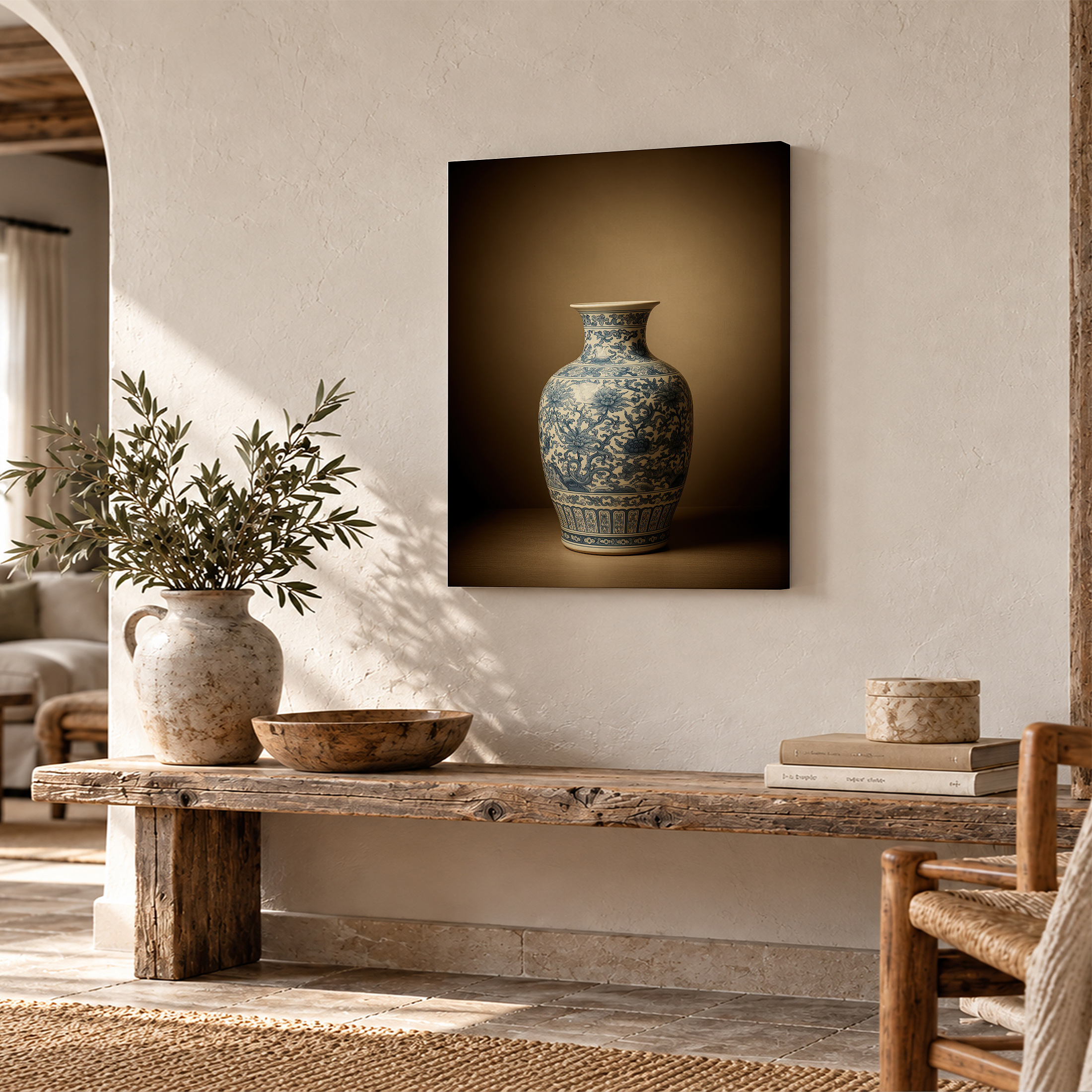 Blue and White Porcelain Vase Framed Canvas Wall Art - Ready to Hang - Image 2