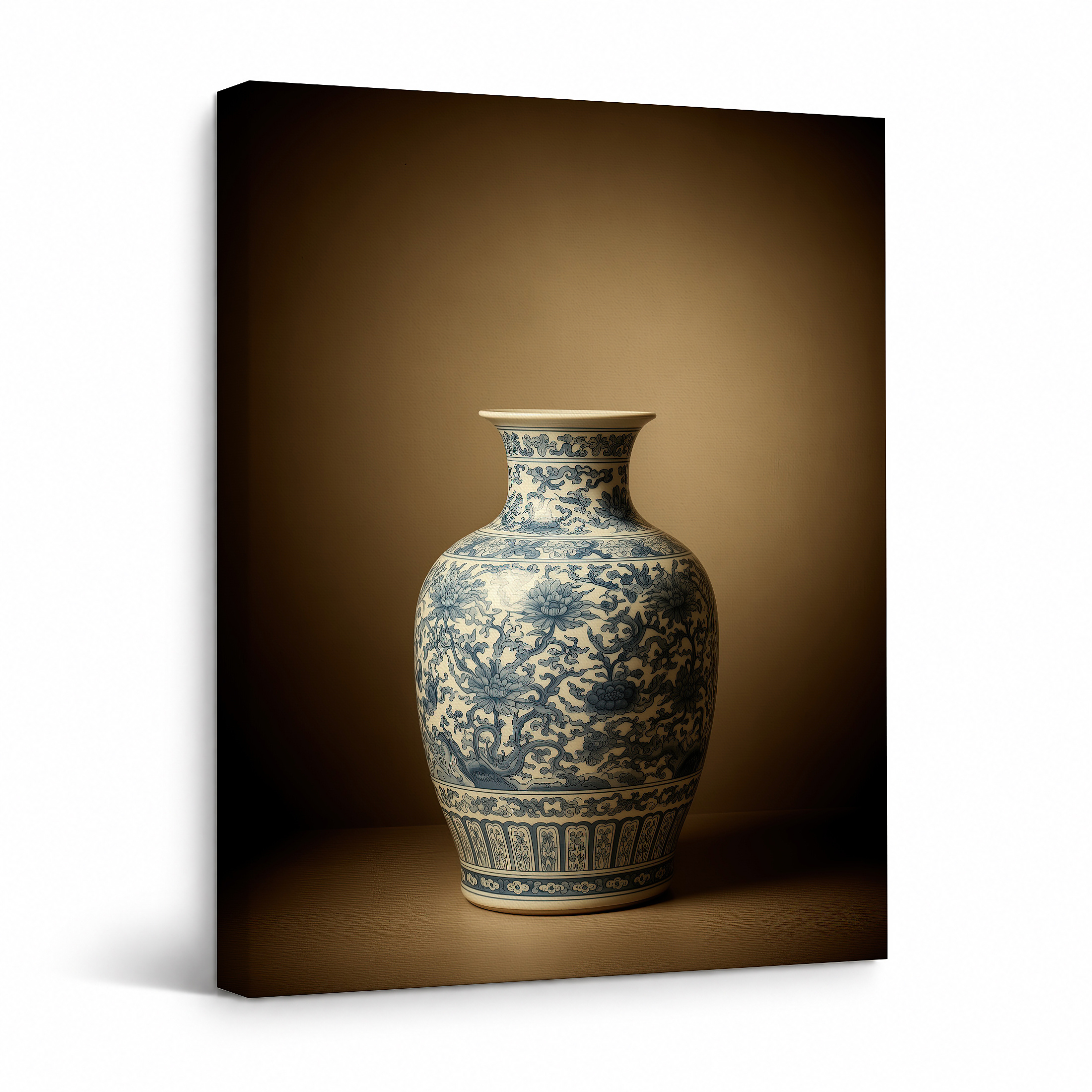 Blue and White Porcelain Vase Framed Canvas Wall Art - Ready to Hang