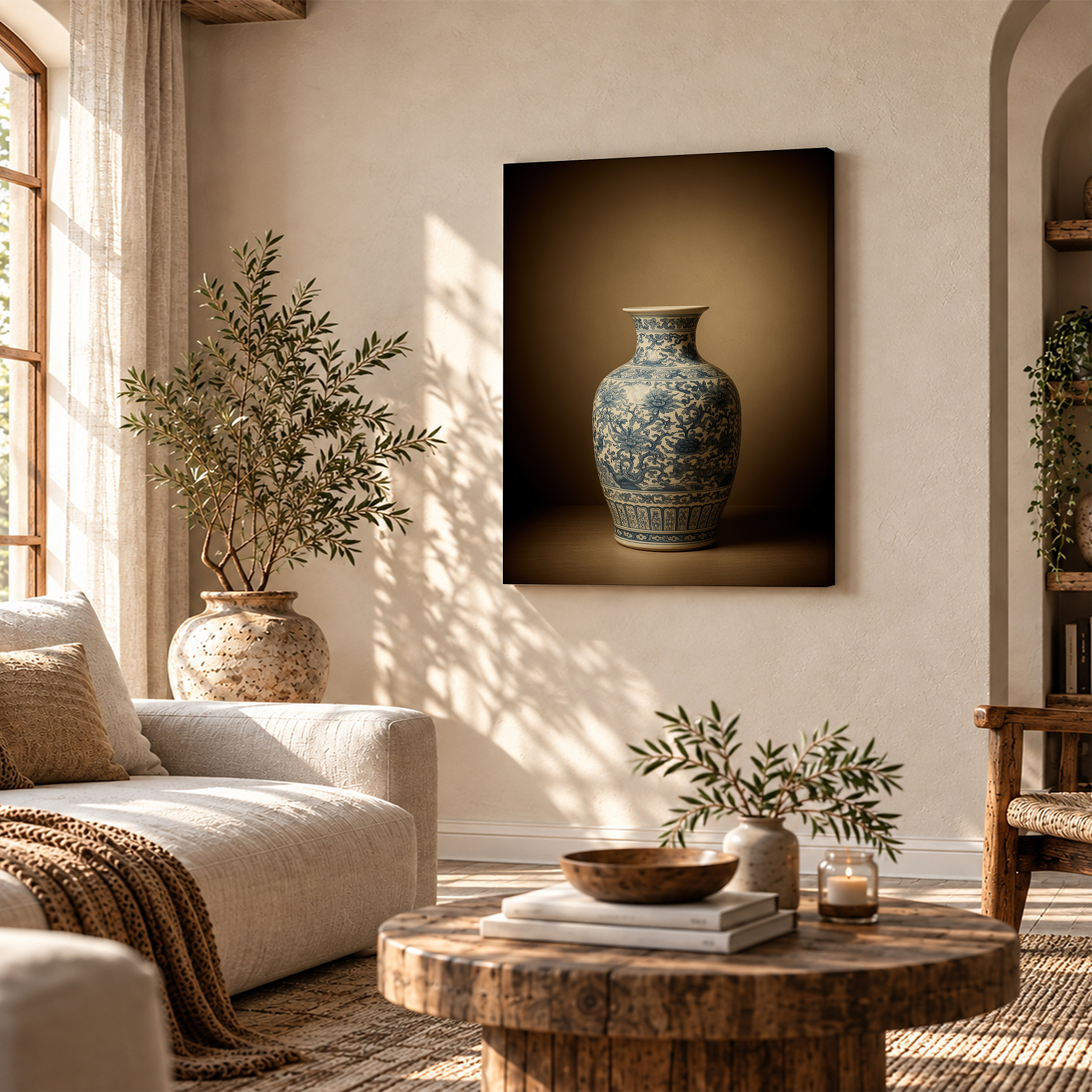 Blue and White Porcelain Vase Framed Canvas Wall Art - Ready to Hang - Image 4