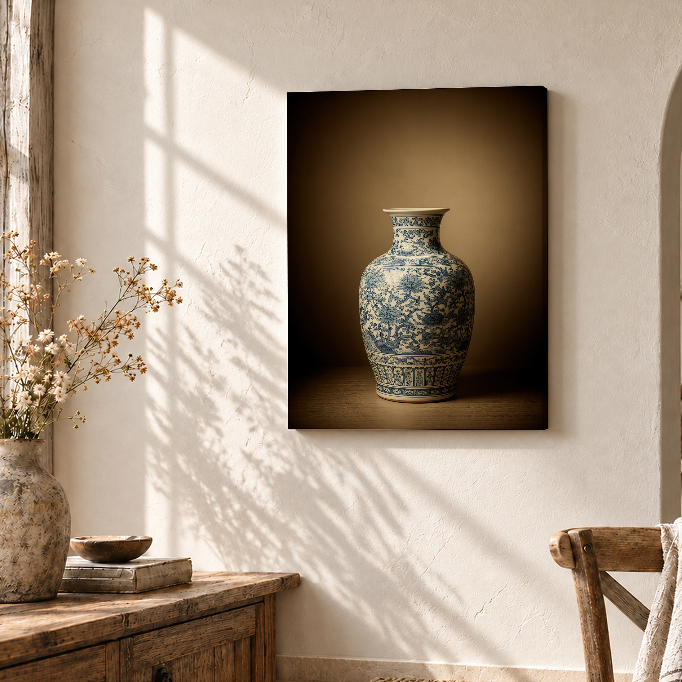 Blue and White Porcelain Vase Framed Canvas Wall Art - Ready to Hang - Image 3