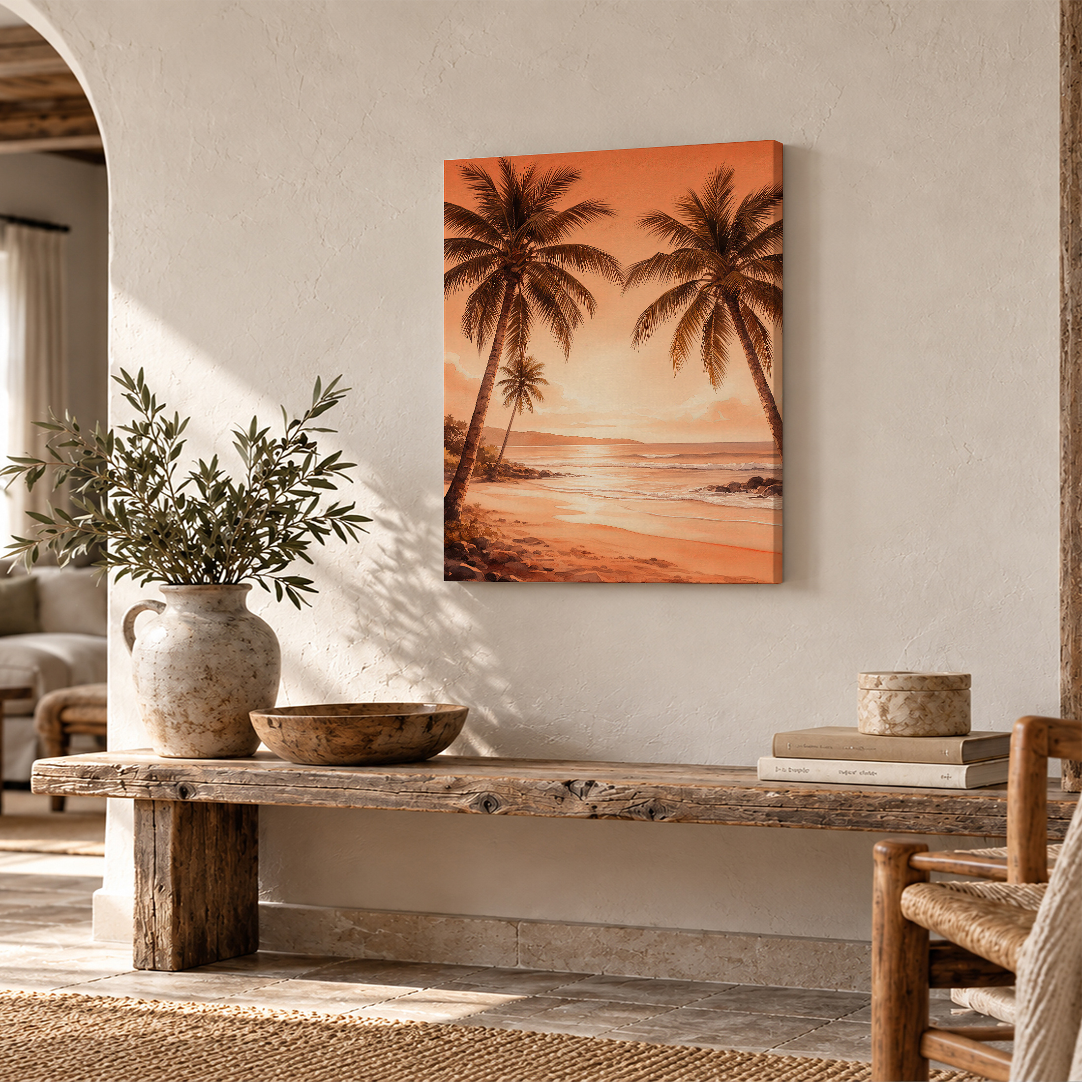 Tropical Sunset Beach Framed Canvas Wall Art - Ready to Hang - Image 2