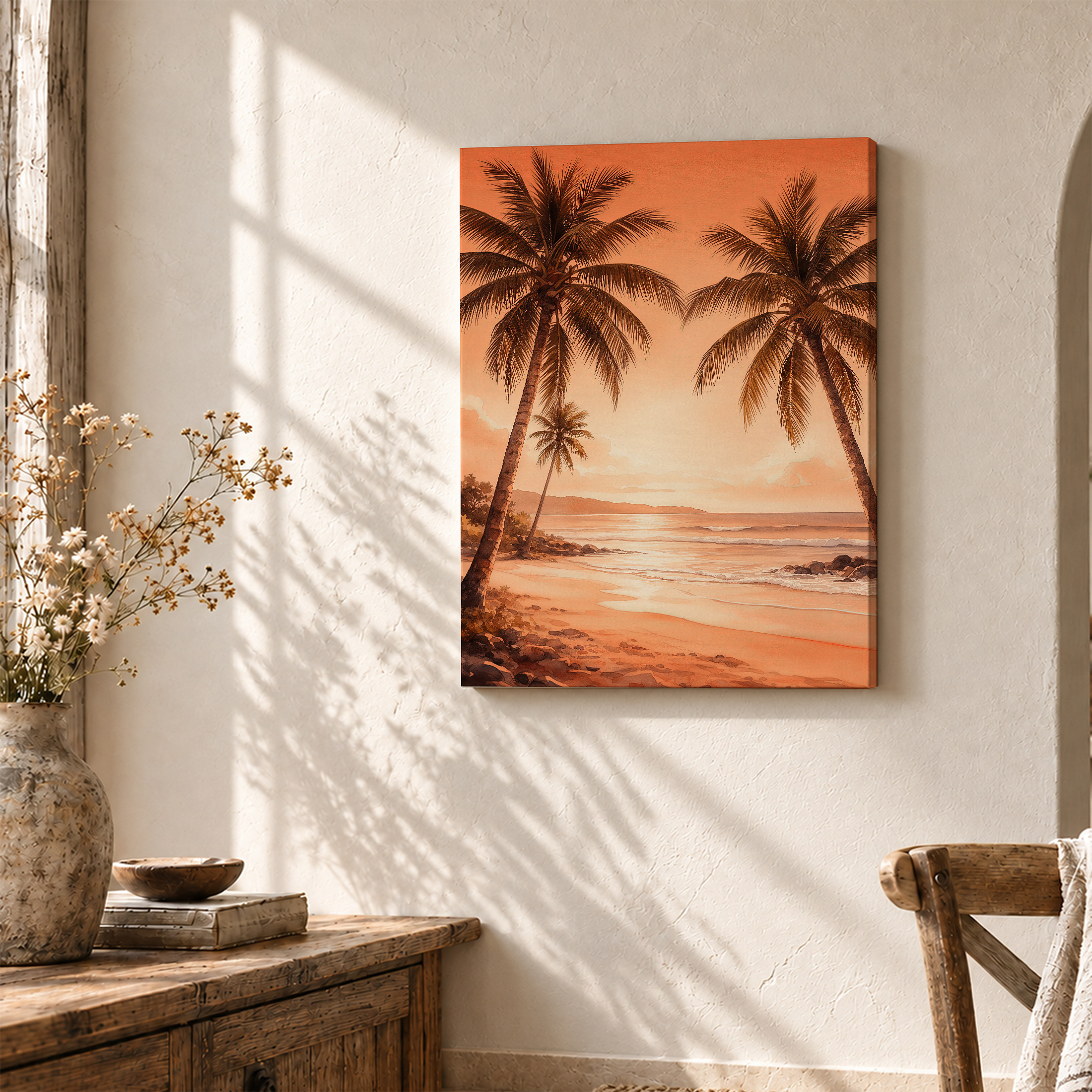 Tropical Sunset Beach Framed Canvas Wall Art - Ready to Hang - Image 3