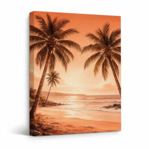 Tropical Sunset Beach Framed Canvas Wall Art - Ready to Hang