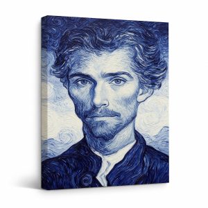 Blue Swirl Portrait Framed Canvas Wall Art - Ready to Hang