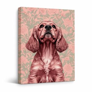 Pink Cocker Spaniel Floral Framed Canvas Wall Art