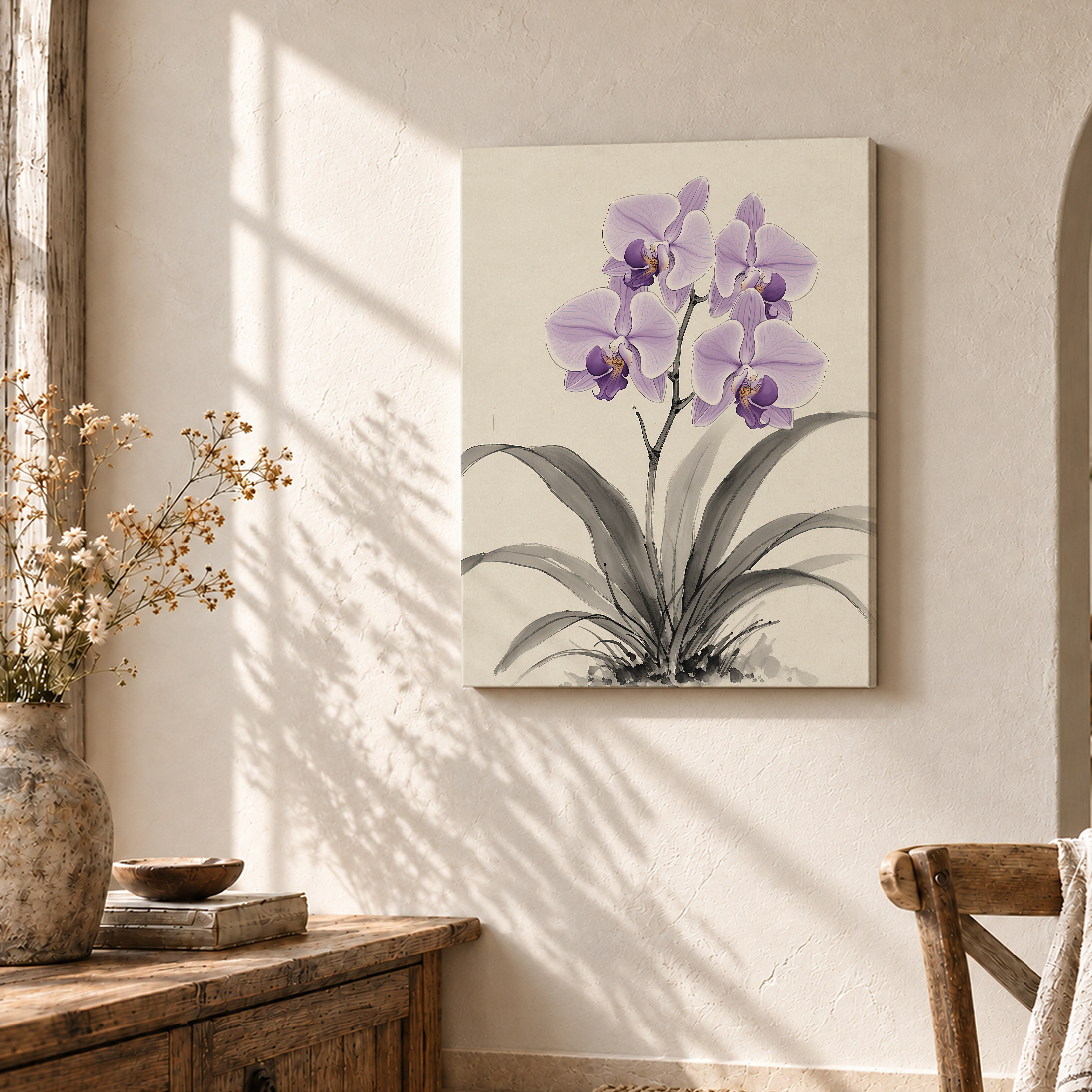 Purple Orchid Watercolor Framed Canvas Wall Art | Ready to Hang - Image 3