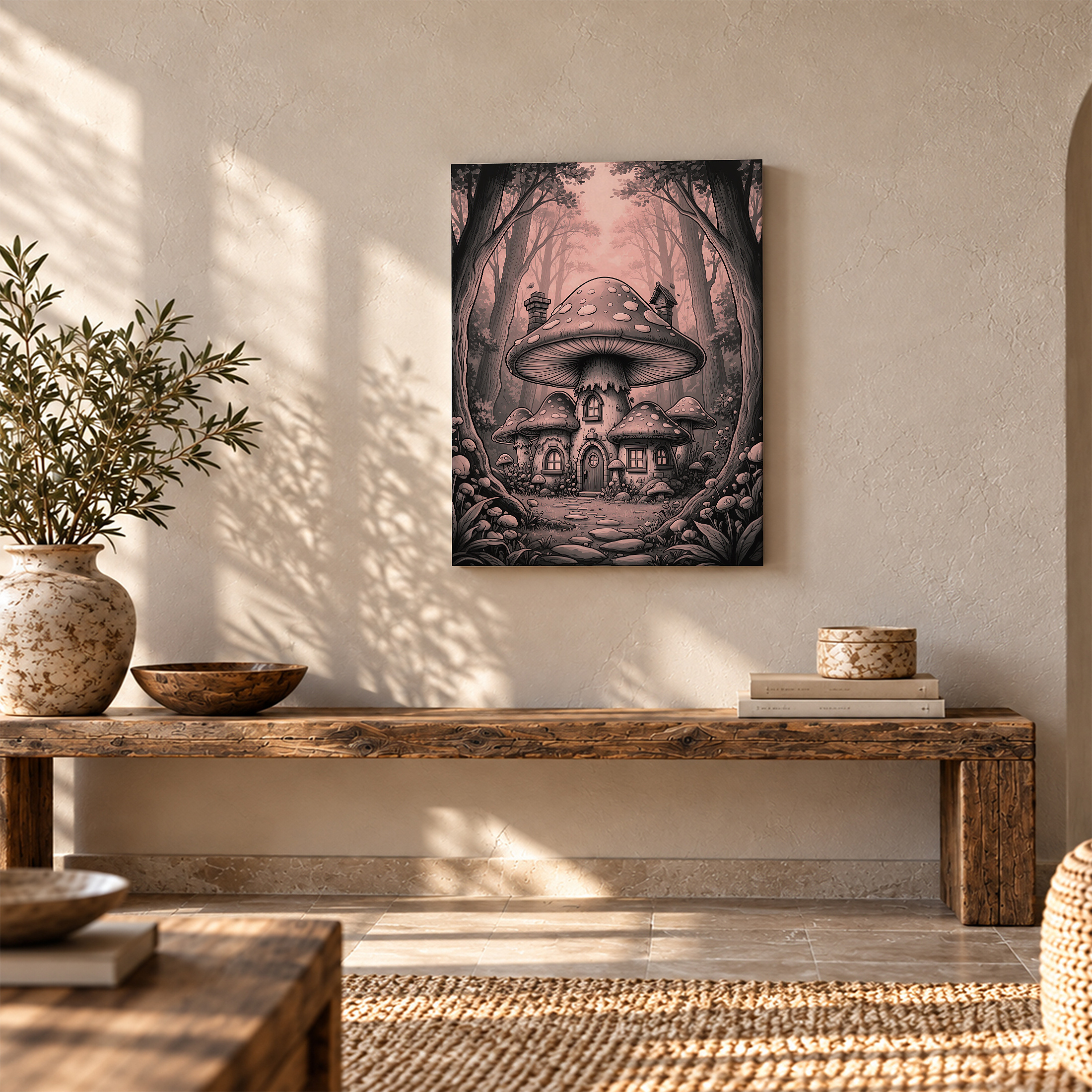 Mushroom House Forest Fantasy Framed Canvas Wall Art - Image 5