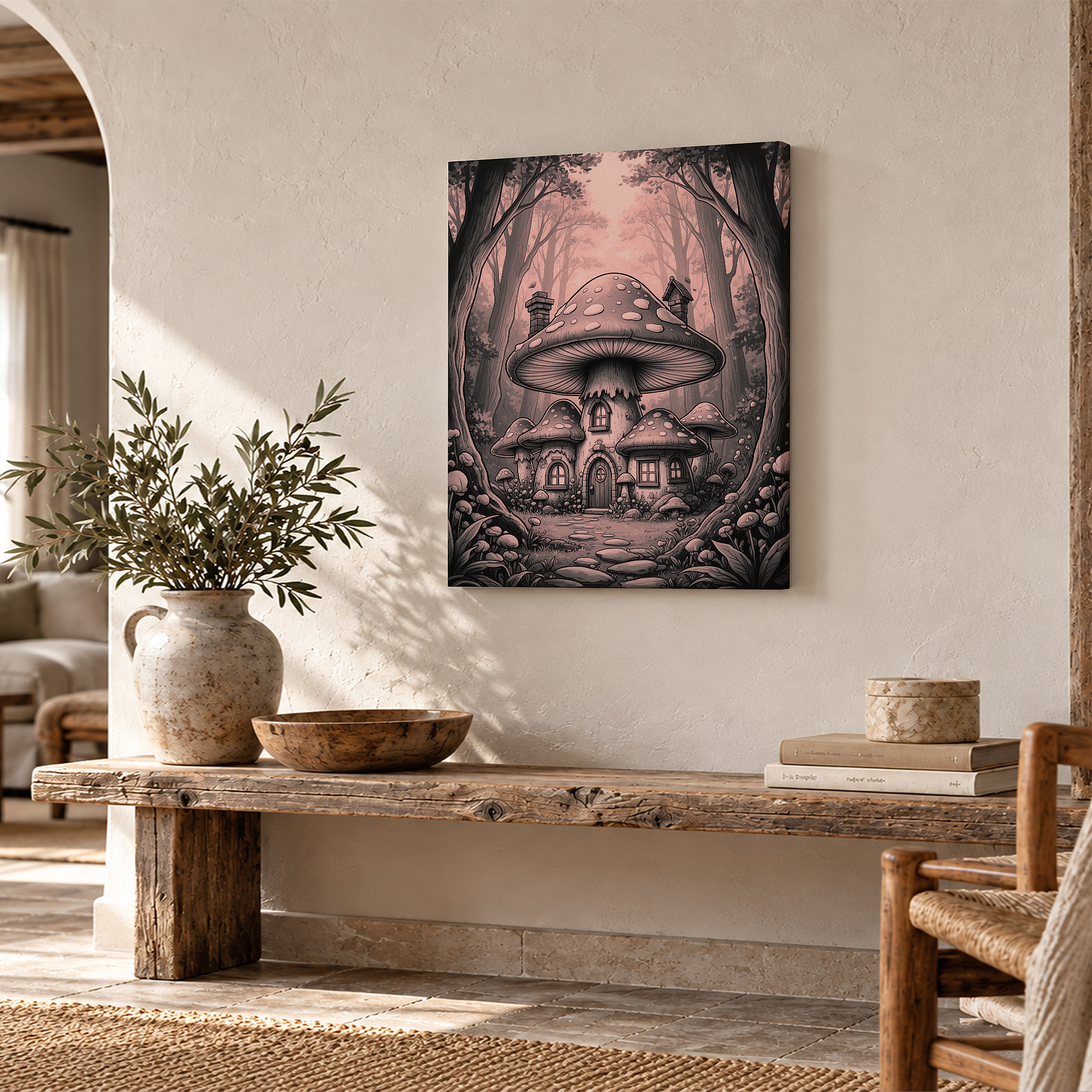 Mushroom House Forest Fantasy Framed Canvas Wall Art - Image 2