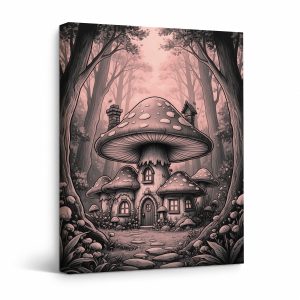 Mushroom House Forest Fantasy Framed Canvas Wall Art