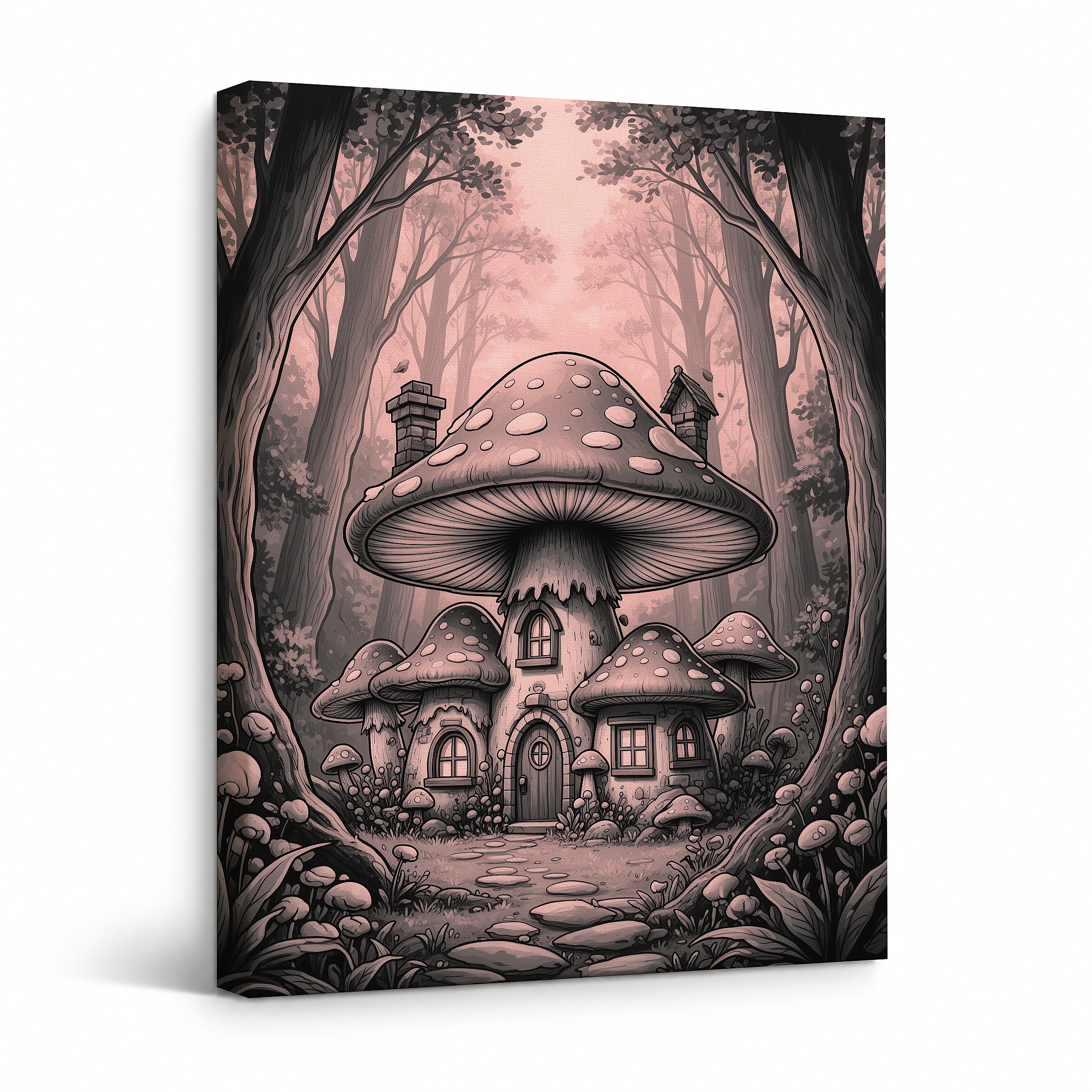 Mushroom House Forest Fantasy Framed Canvas Wall Art