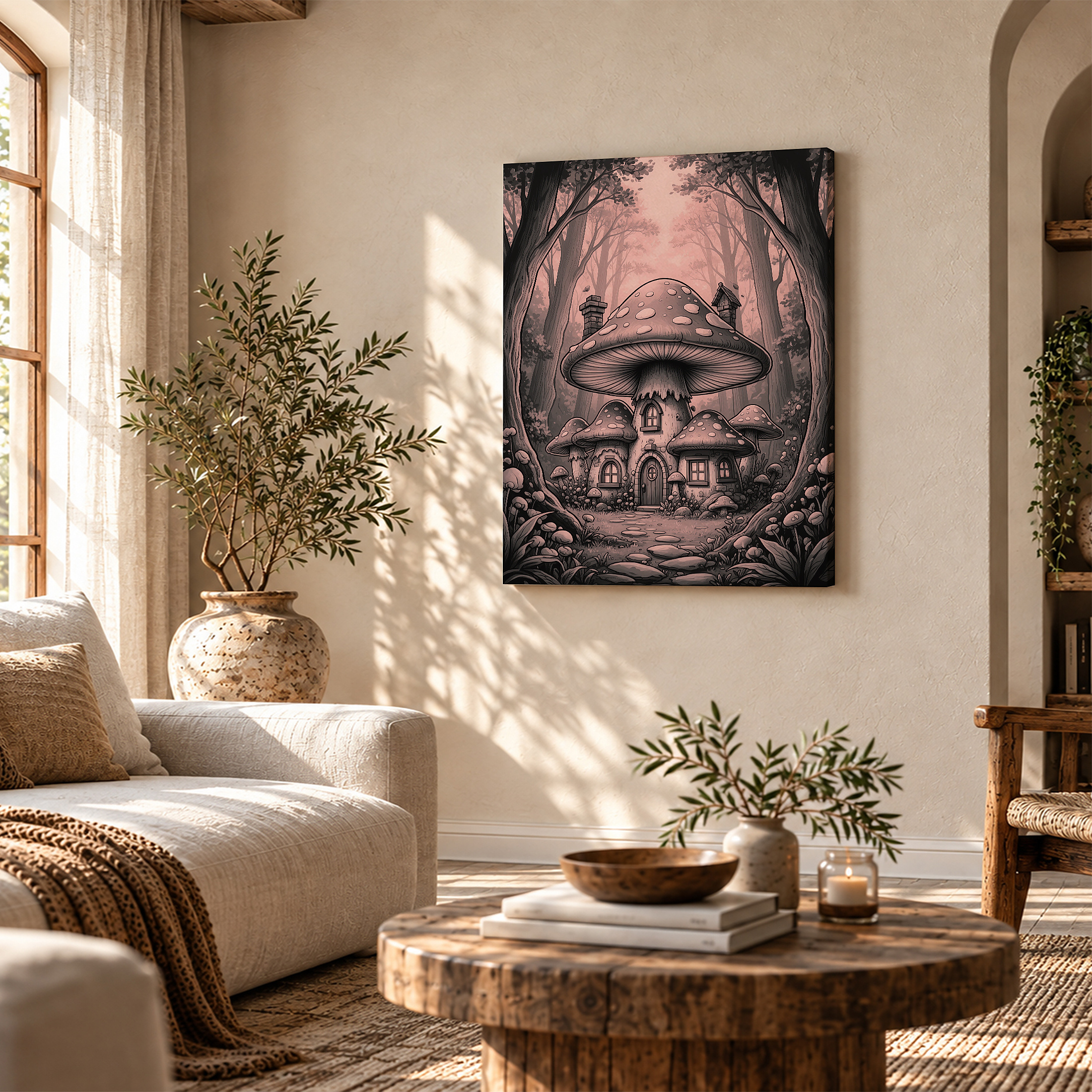 Mushroom House Forest Fantasy Framed Canvas Wall Art - Image 4