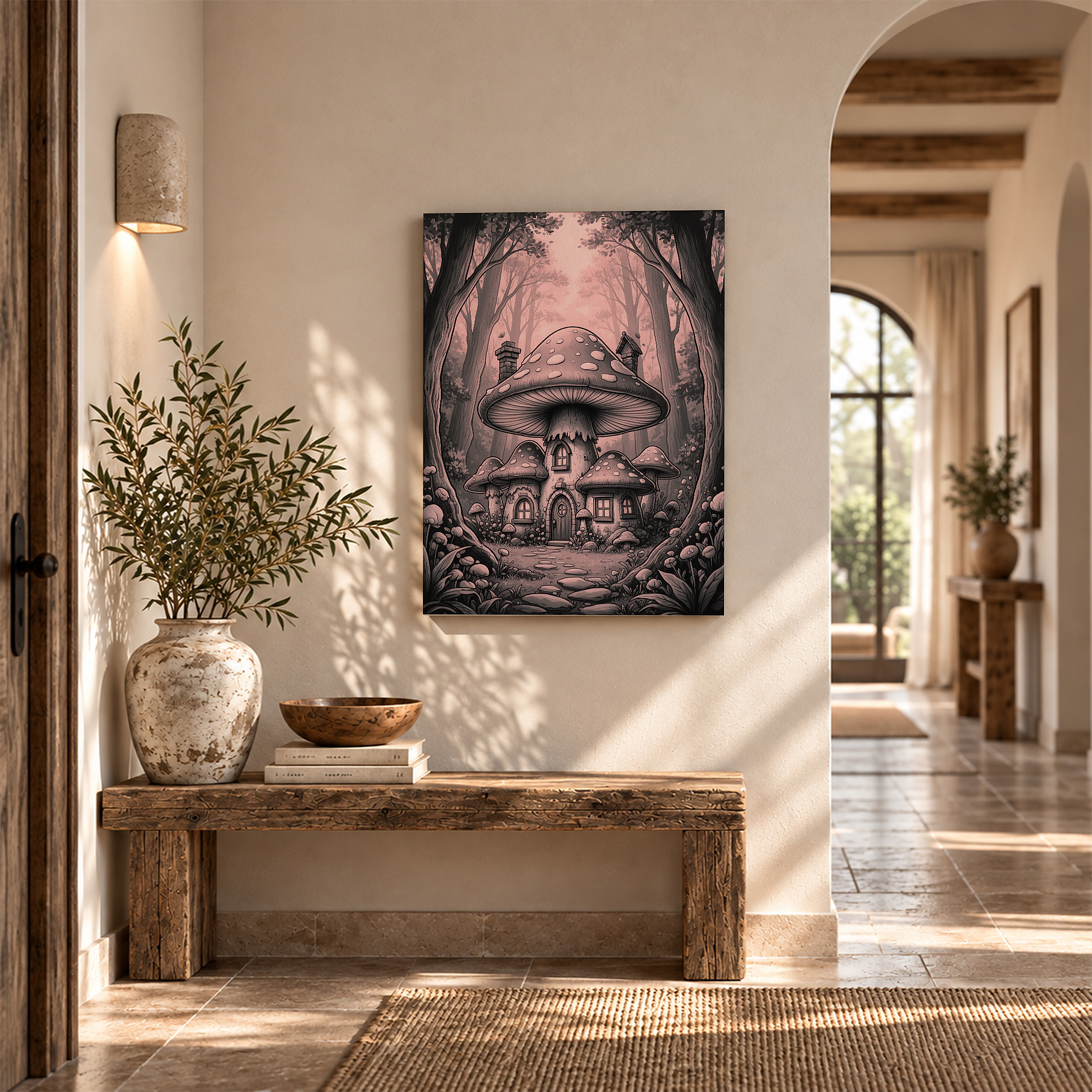 Mushroom House Forest Fantasy Framed Canvas Wall Art - Image 6