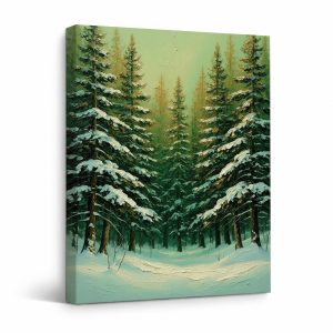Snowy Pine Forest Framed Canvas Wall Art - Ready to Hang