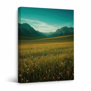 Mountain Meadow Framed Canvas Wall Art - Serene Nature Print for Home Decor