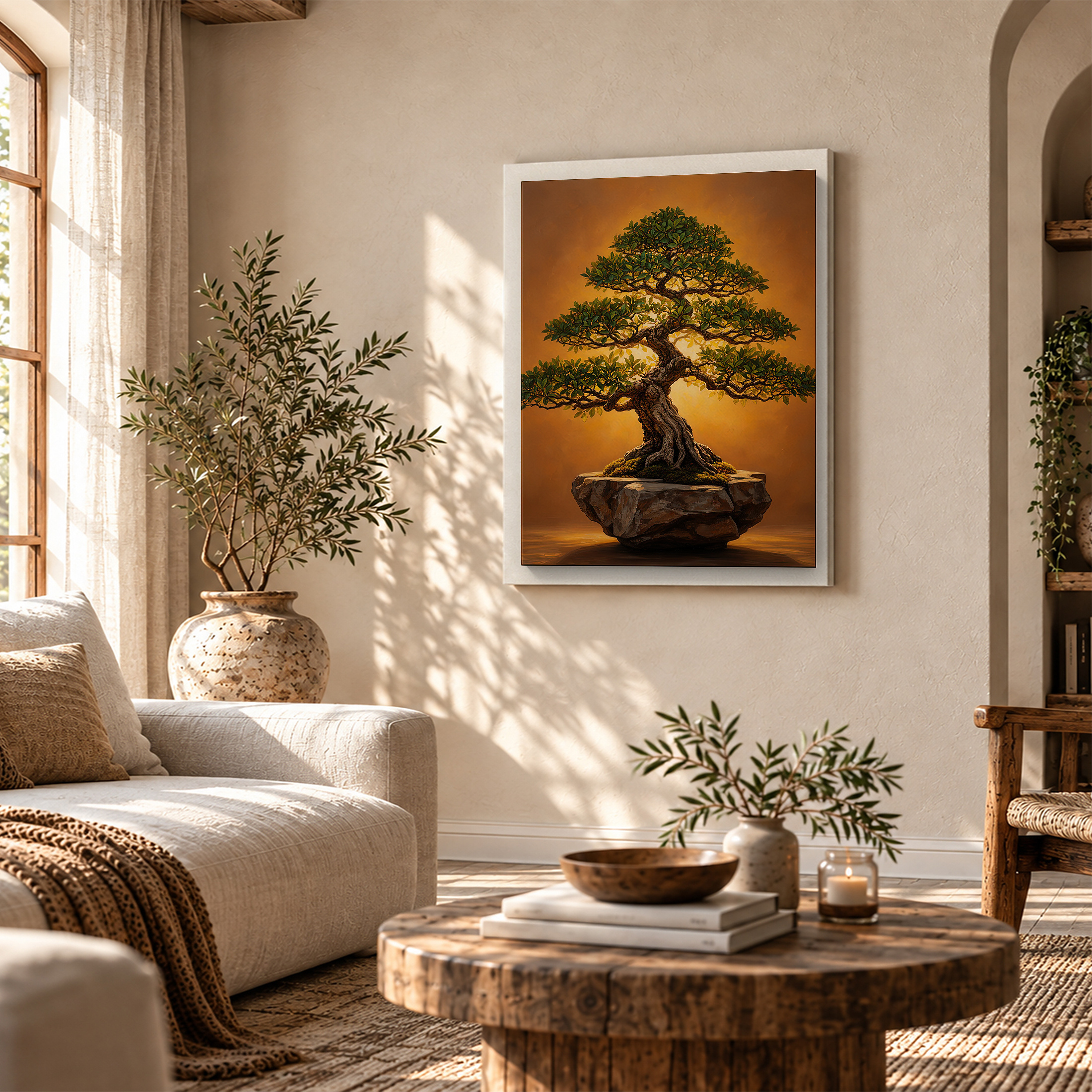 Sunset Bonsai Tree Framed Canvas Wall Art - Ready to Hang - Image 4