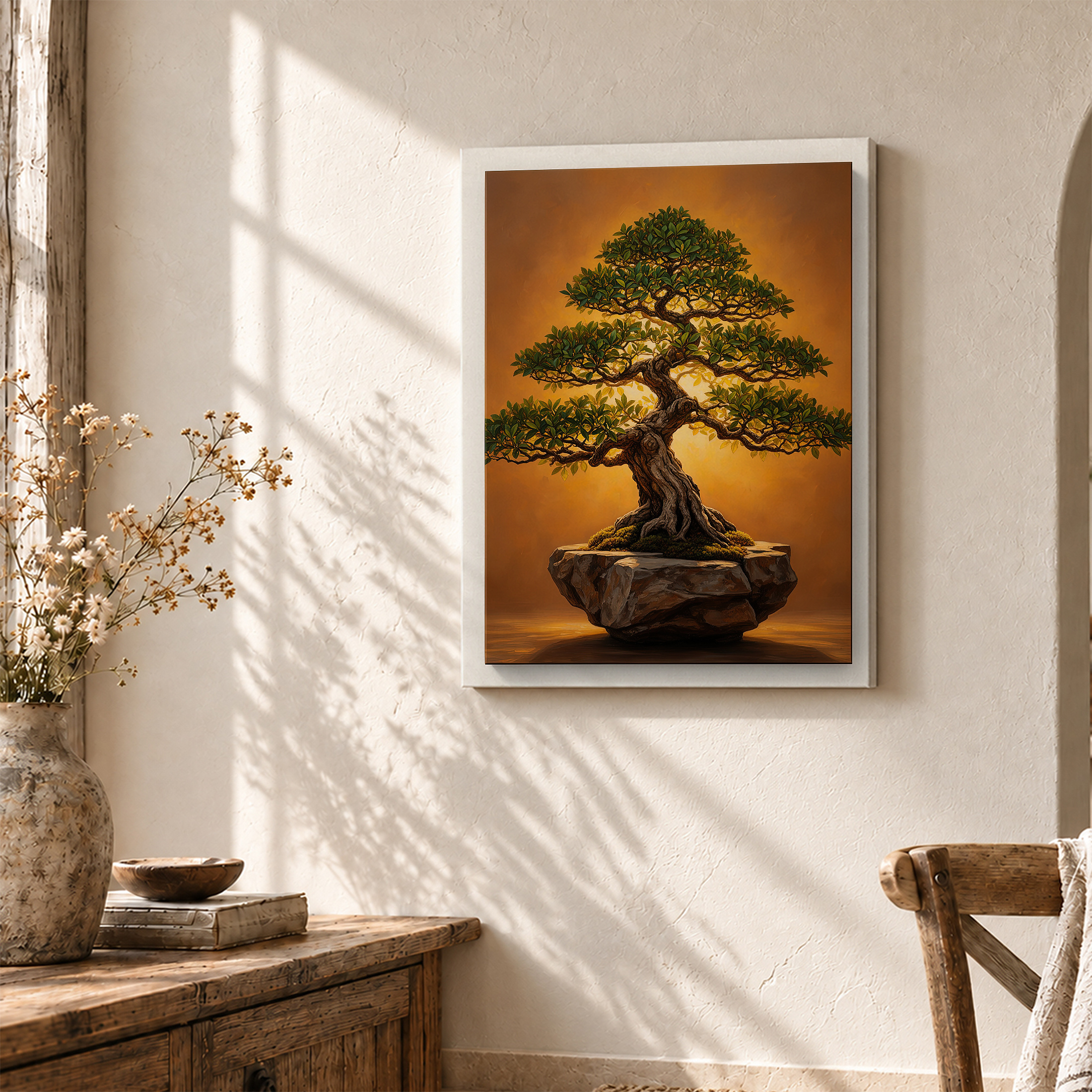 Sunset Bonsai Tree Framed Canvas Wall Art - Ready to Hang - Image 3