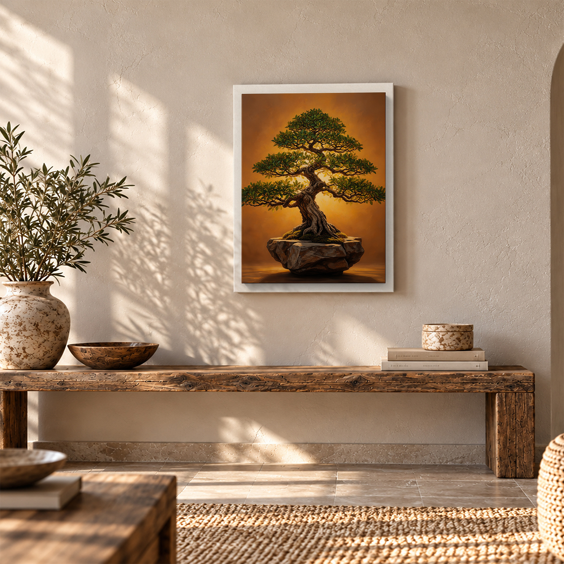 Sunset Bonsai Tree Framed Canvas Wall Art - Ready to Hang - Image 5