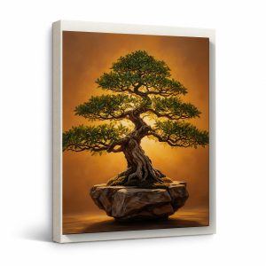 Sunset Bonsai Tree Framed Canvas Wall Art - Ready to Hang