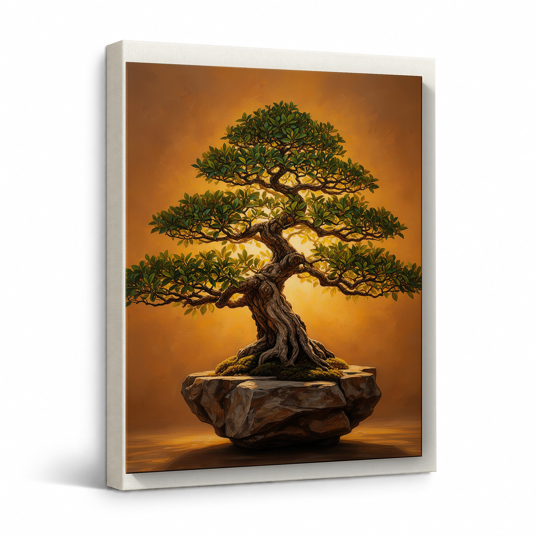 Sunset Bonsai Tree Framed Canvas Wall Art - Ready to Hang