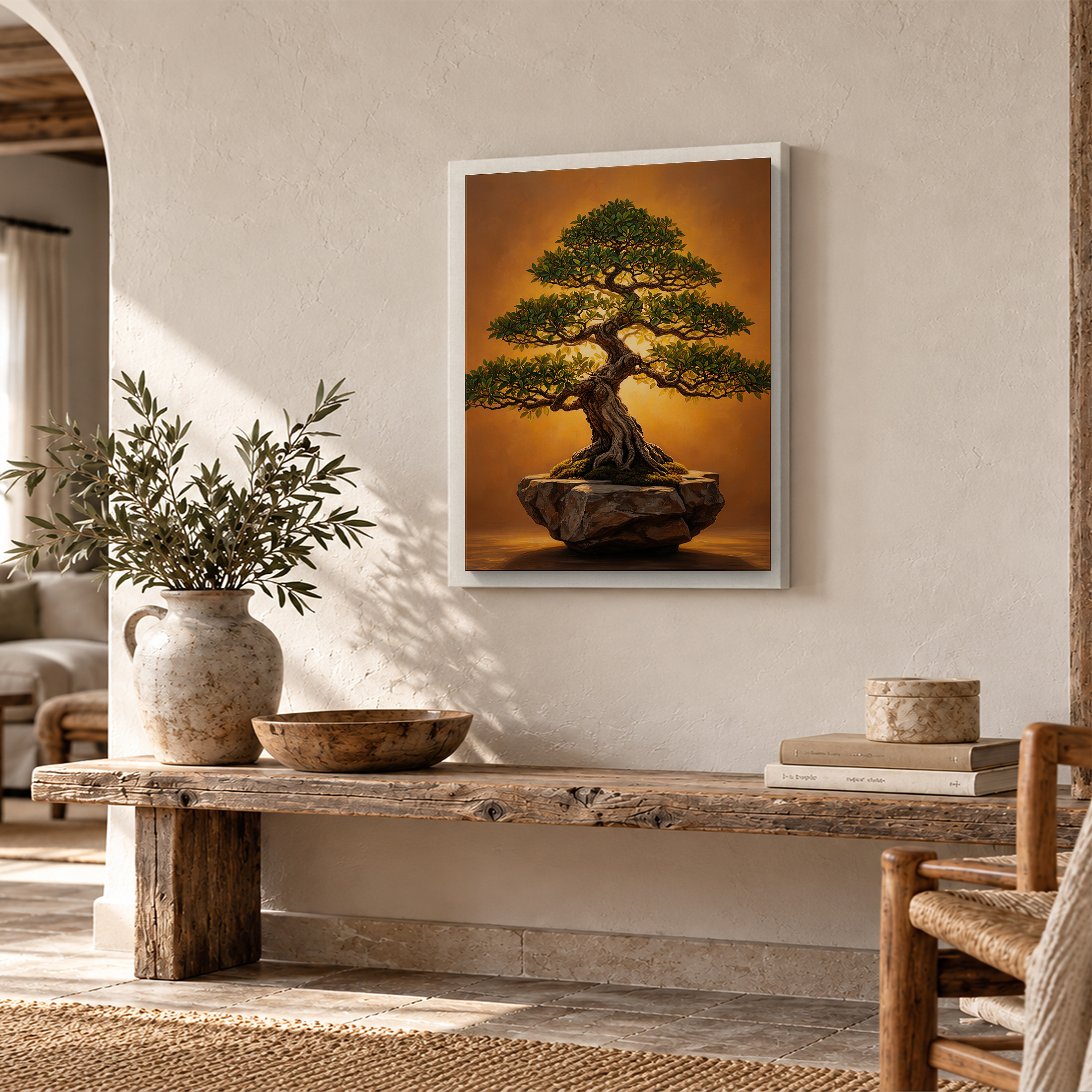 Sunset Bonsai Tree Framed Canvas Wall Art - Ready to Hang - Image 2