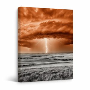 Dramatic Storm Lightning Field Framed Canvas Wall Art