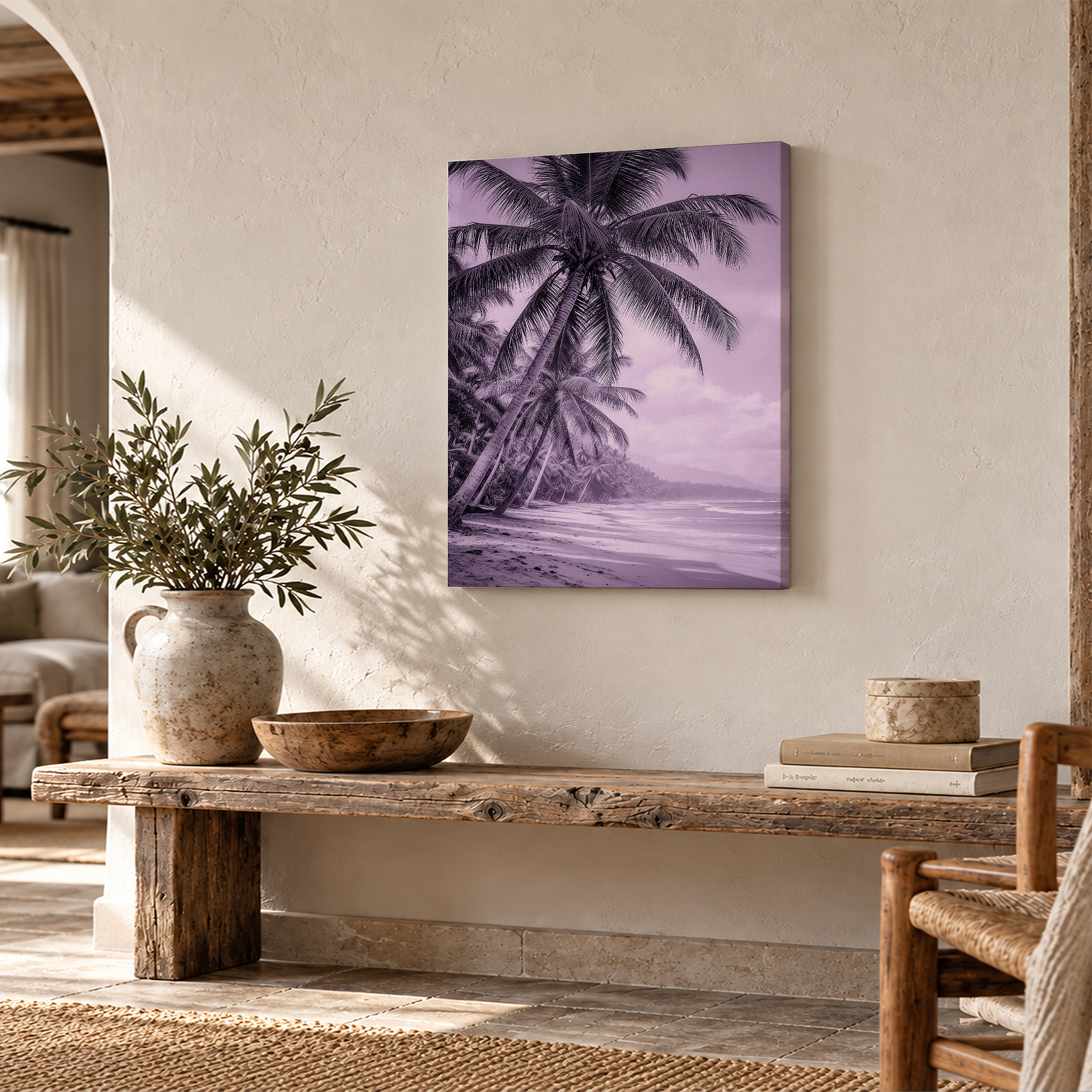 Purple Tropical Beach Framed Canvas Wall Art - Serene Coastal Decor - Image 2