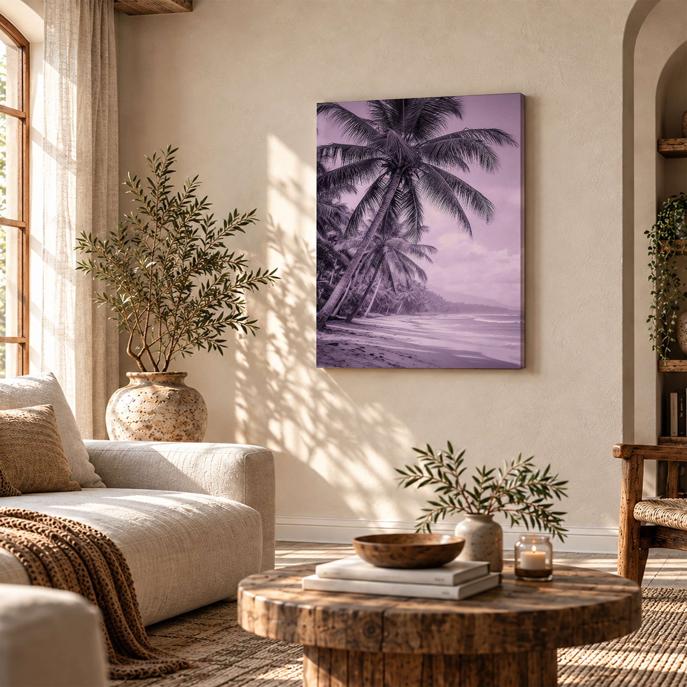 Purple Tropical Beach Framed Canvas Wall Art - Serene Coastal Decor - Image 4