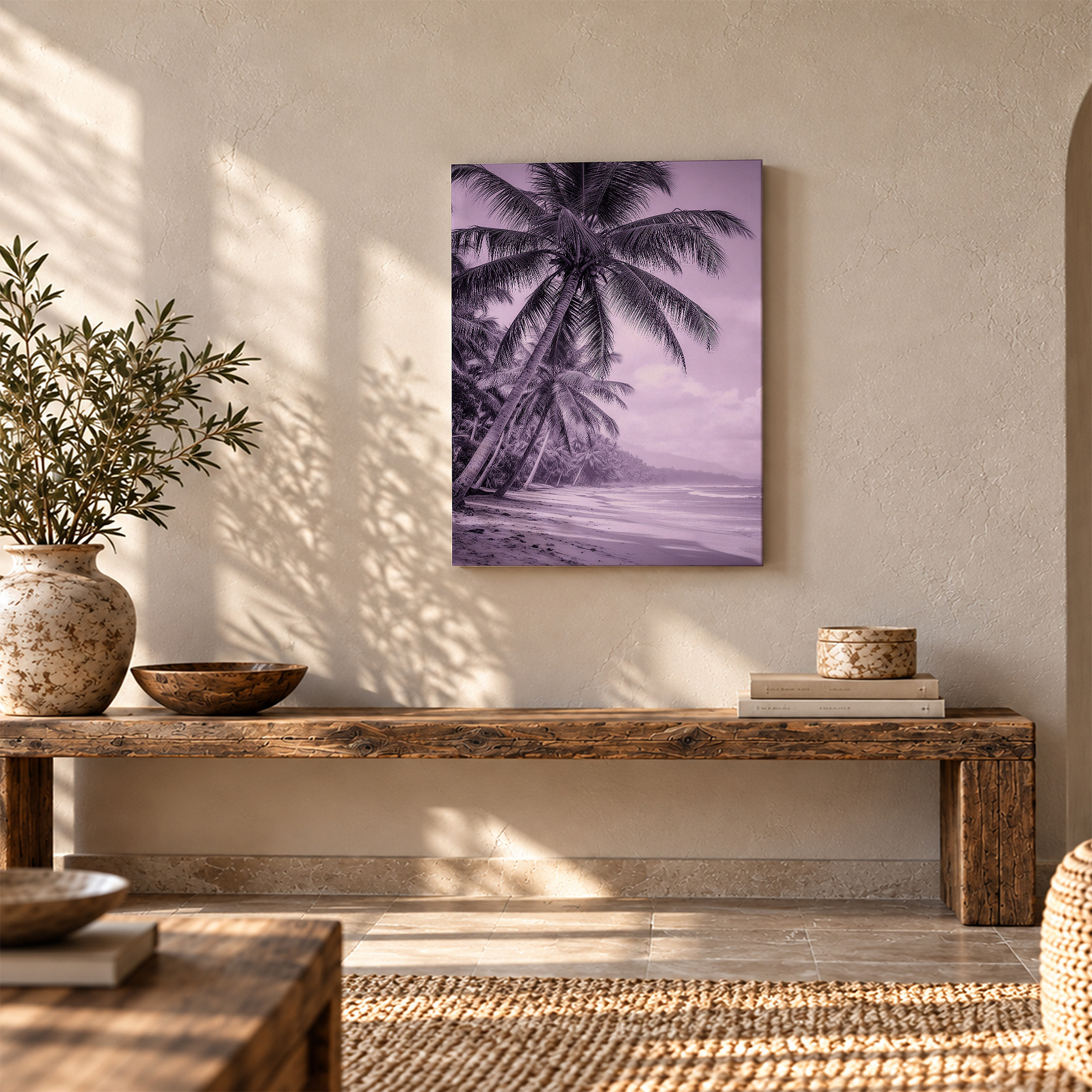 Purple Tropical Beach Framed Canvas Wall Art - Serene Coastal Decor - Image 5