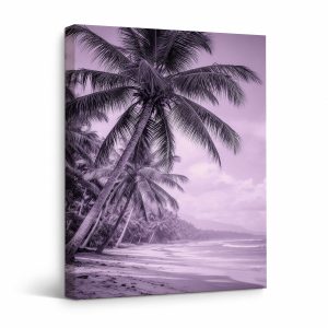Purple Tropical Beach Framed Canvas Wall Art - Serene Coastal Decor